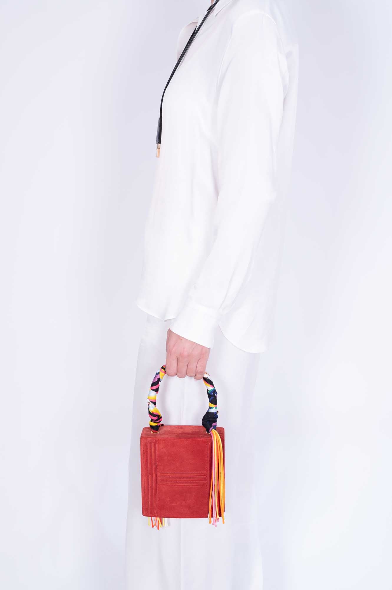 Hermès Cadena Bag Rouge Veau Doblis Suede Gold Hardware