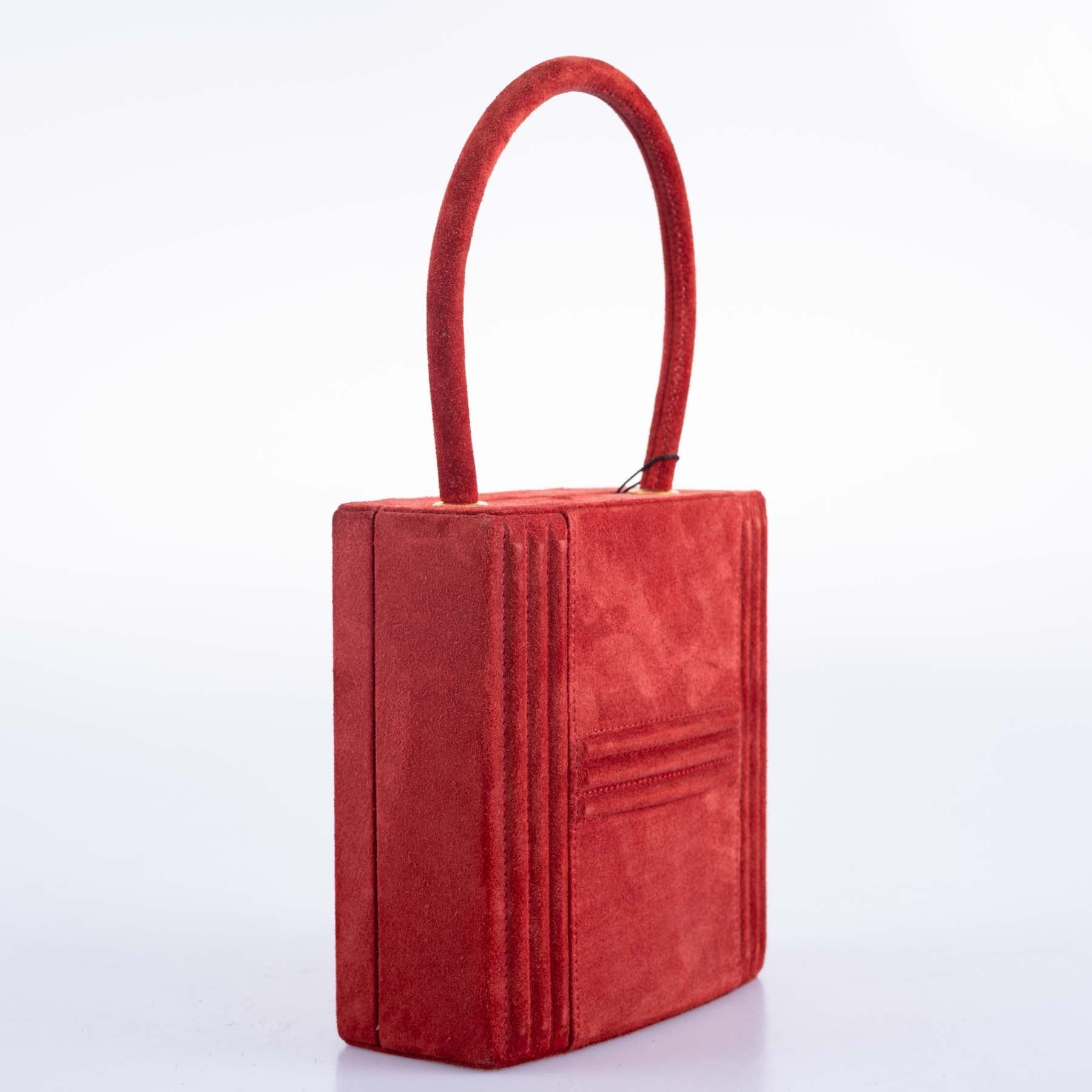 Hermès Cadena Bag Rouge Veau Doblis Suede Gold Hardware