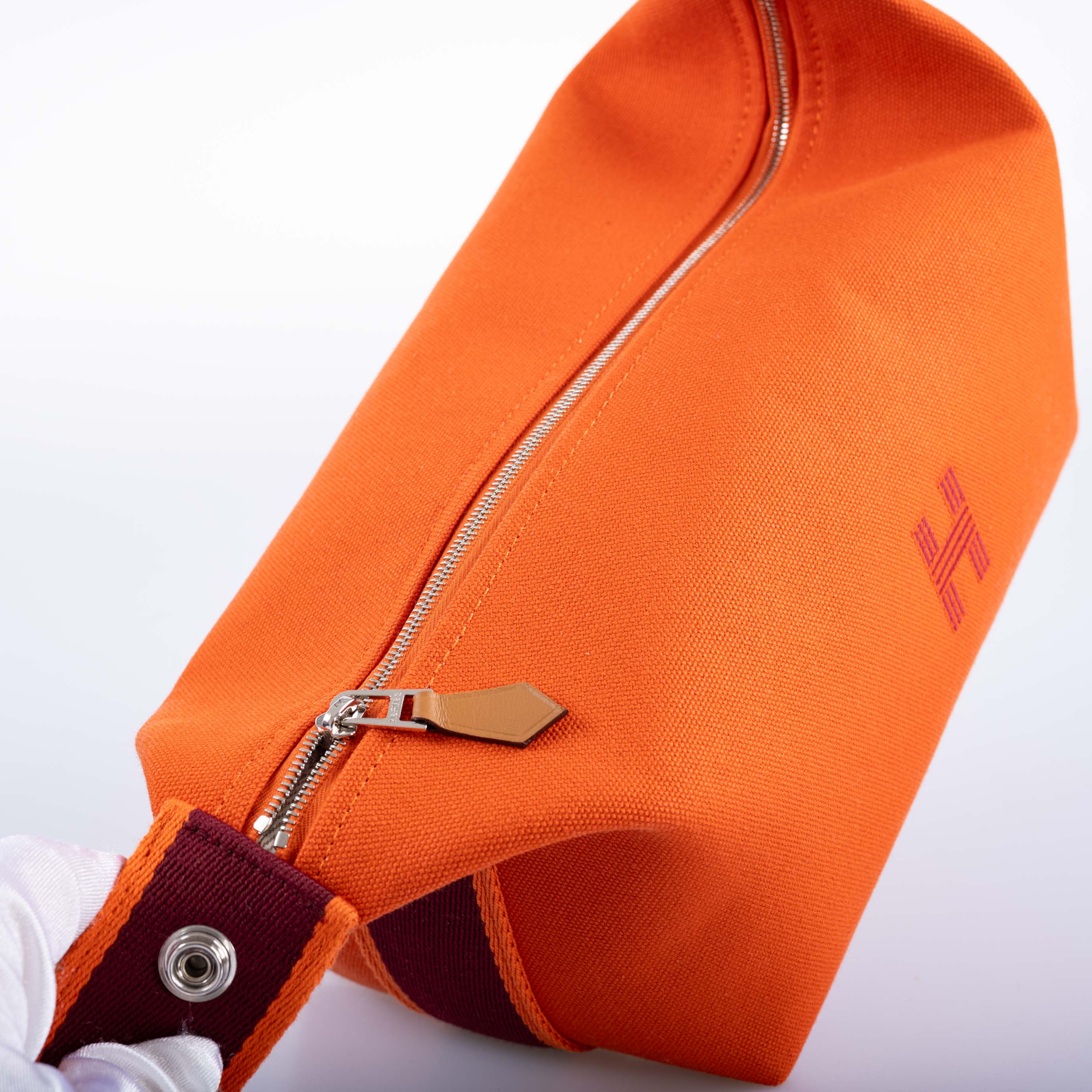 Hermès Canvas Small Bride-A-Brac Pouch in Orange and Burgundy