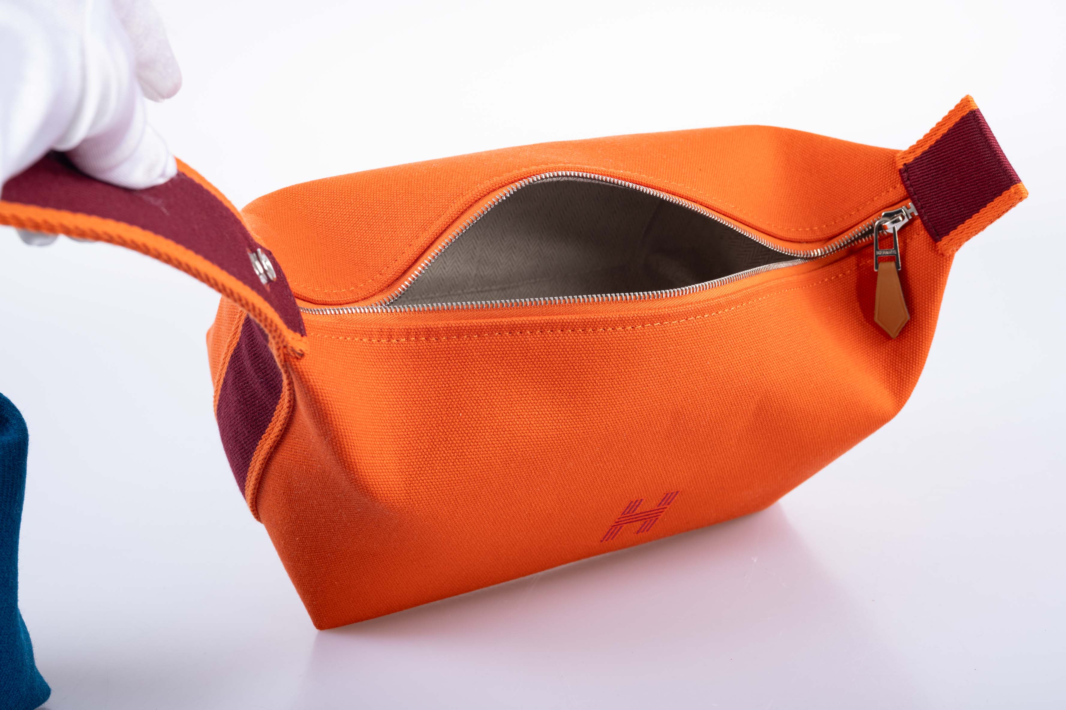 Hermès Canvas Small Bride-A-Brac Pouch in Orange and Burgundy