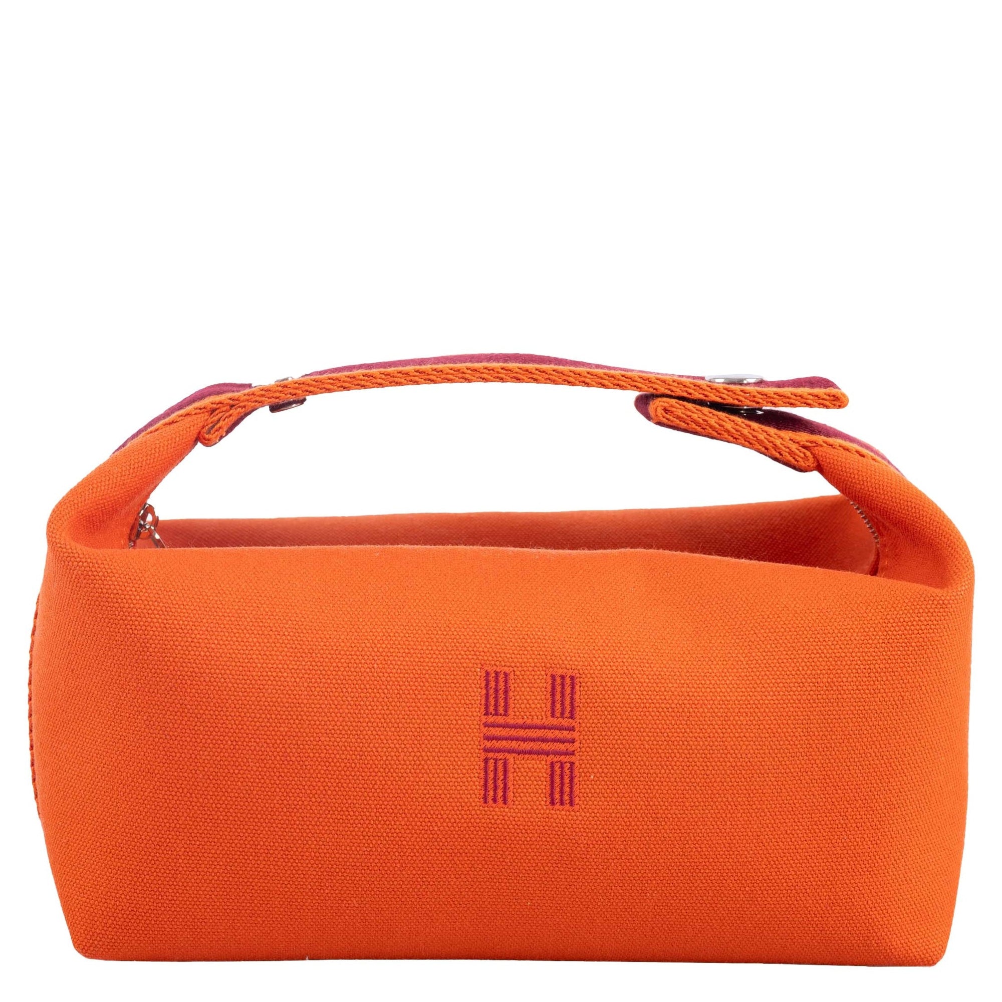 Hermès Canvas Small Bride-A-Brac Pouch in Orange and Burgundy