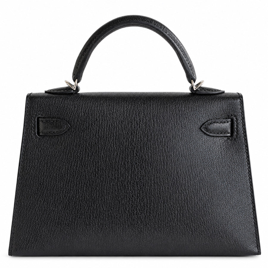 Hermès Clou de Coeur Kelly 20 Mini II Sellier Noir Chèvre Chamkila Palladium Hardware, back view