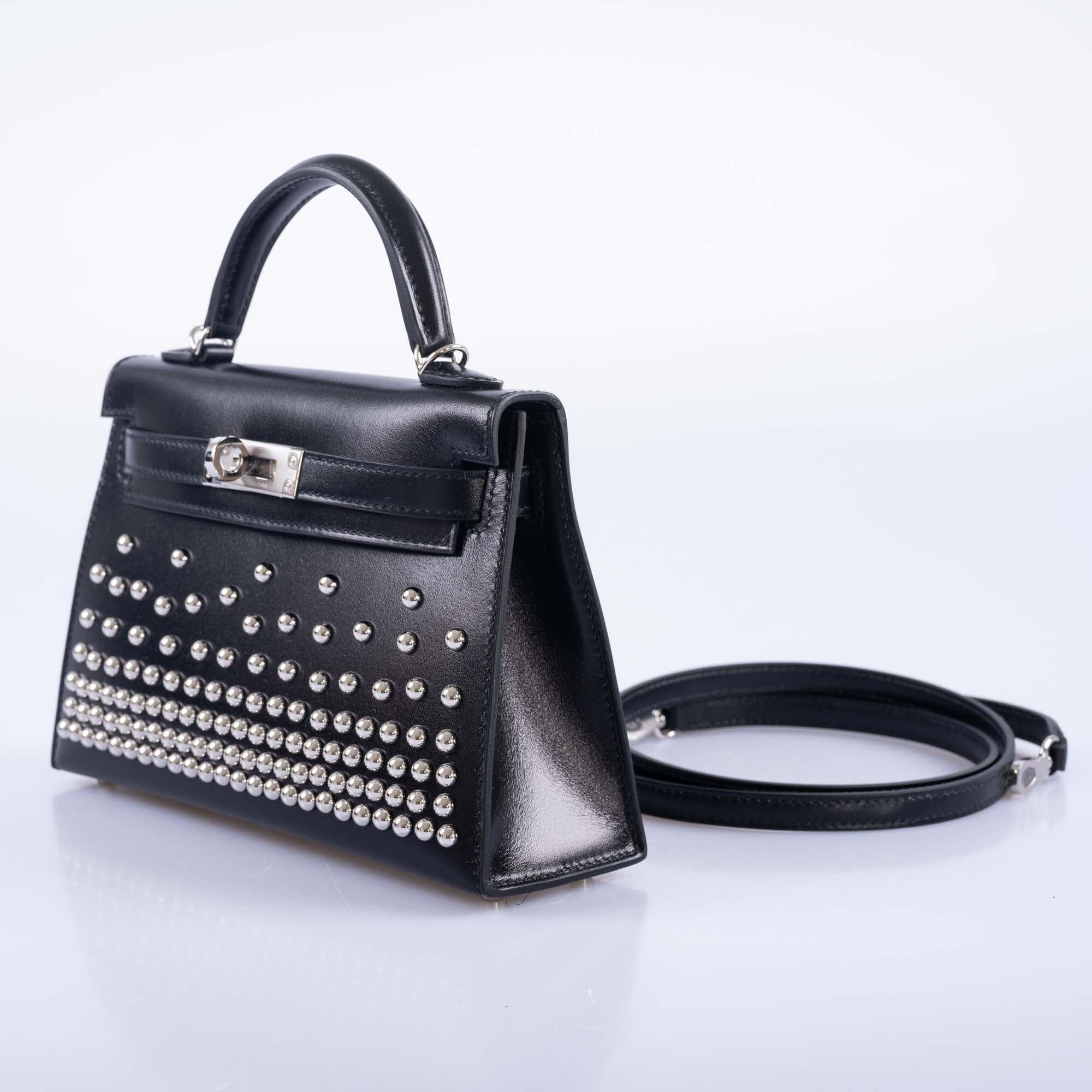 Hermès Clouté Mini Kelly 20 Studded Black Box Palladium Hardware