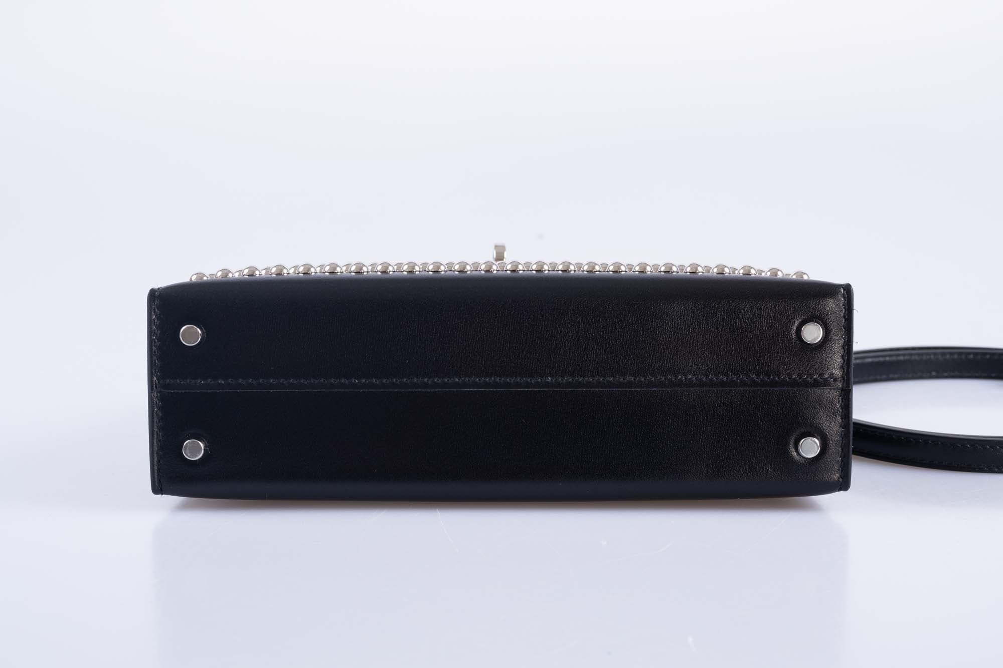 Hermès Clouté Mini Kelly 20 Studded Black Box Palladium Hardware