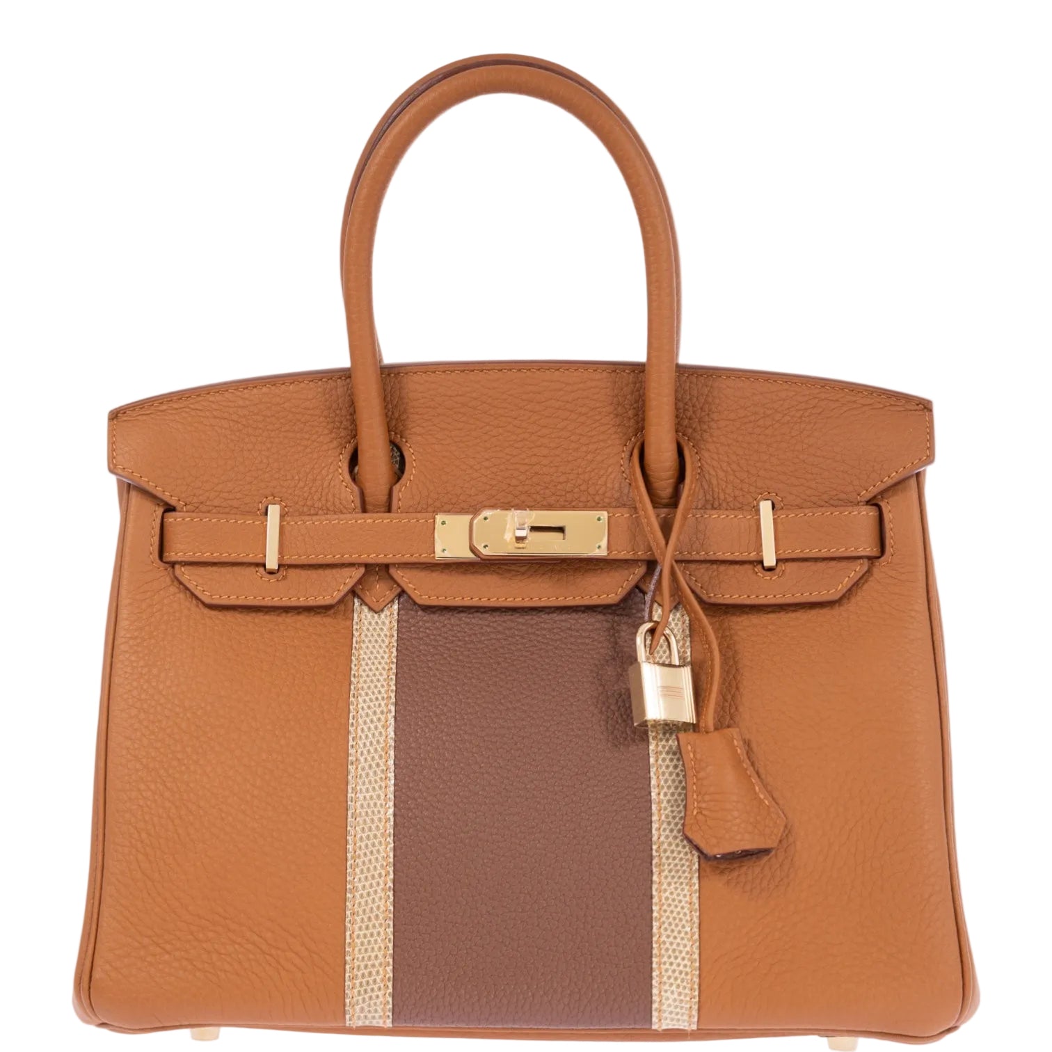 Hermès Club Birkin 30 Gold Clémence & Marron d'Inde Leather & Ficelle Lizard Permabrass Hardware