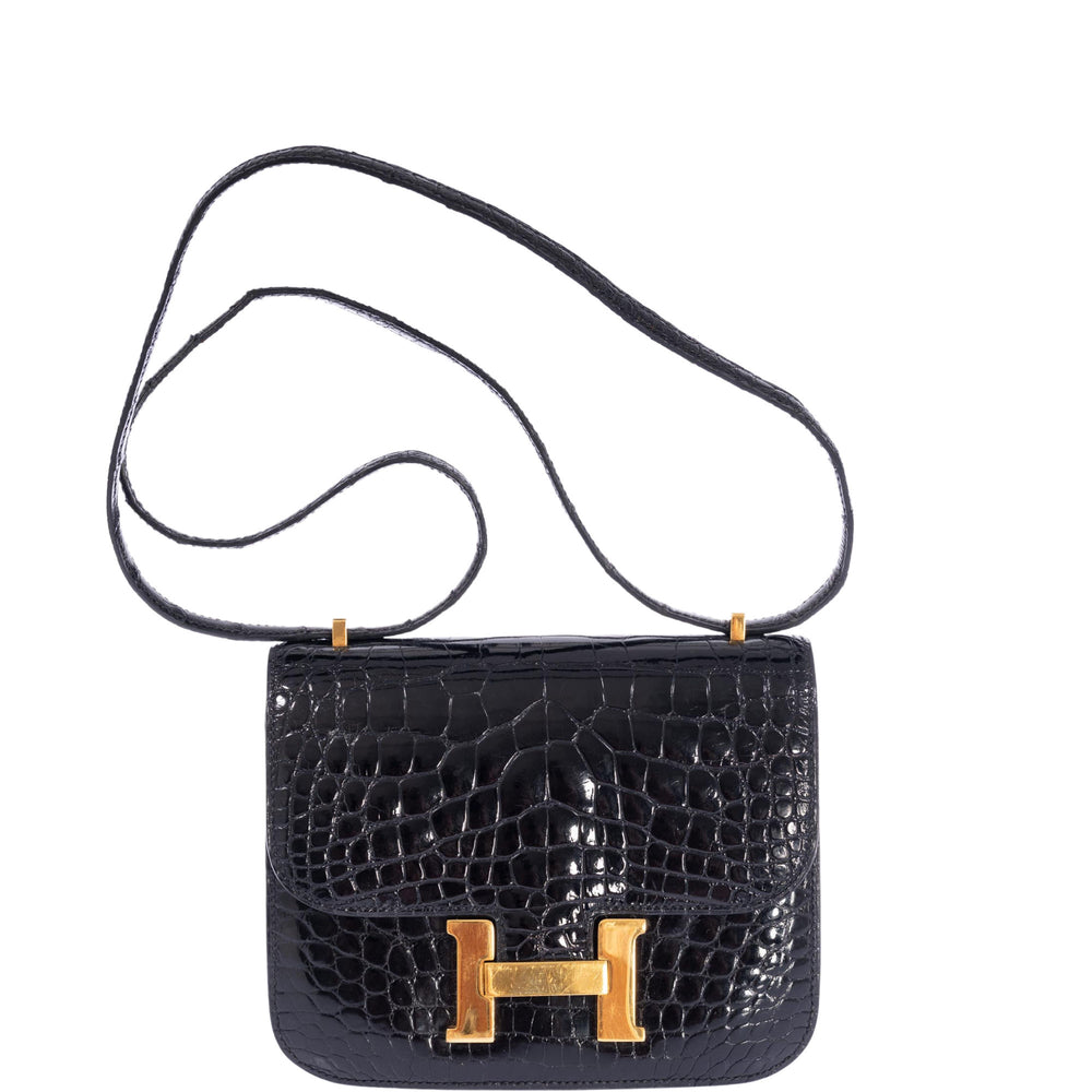 Hermès Constance 18 Black Shiny Alligator Gold Hardware
