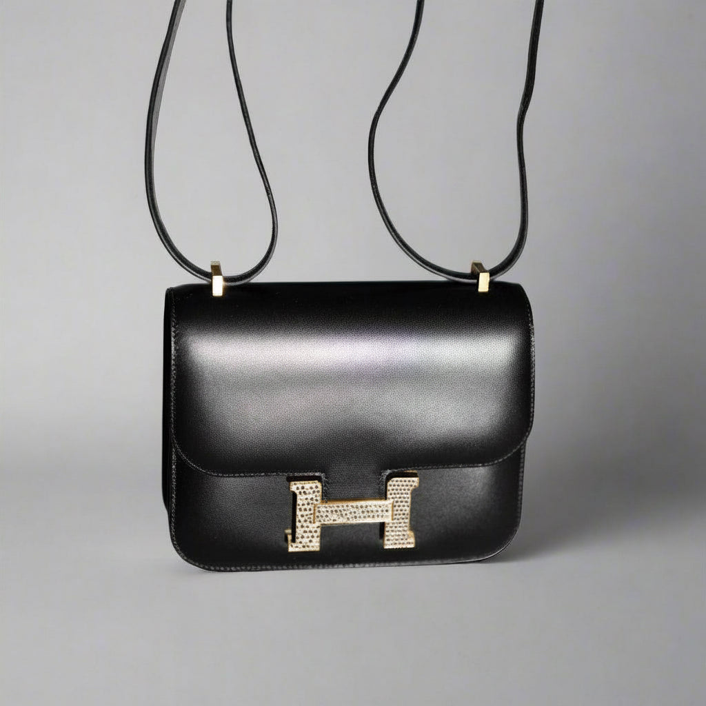 Hermès Constance 18 Mini III Mirror Bag Black Tadelakt and Ombré Lizard Hardware