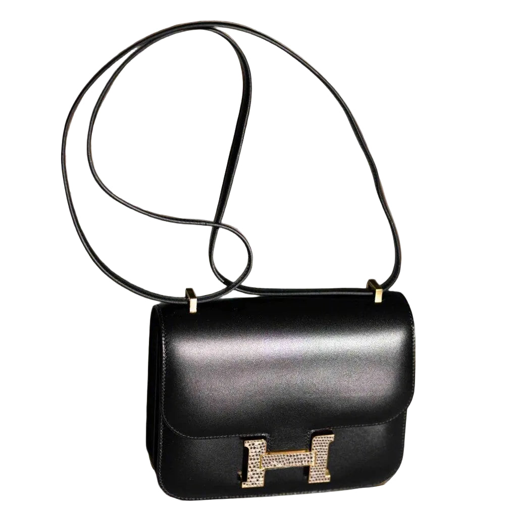 Hermès Constance 18 Mini III Mirror Bag Black Tadelakt and Ombré Lizard Hardware