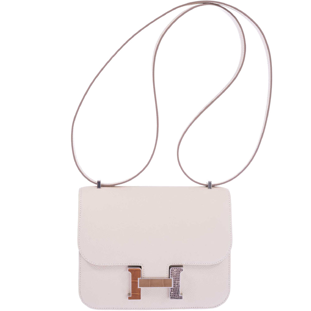 Hermès Constance 18 Mini III Mirror Bag Craie Epsom - Tabac, Camel, Sable and Ombré Lizard Hardware