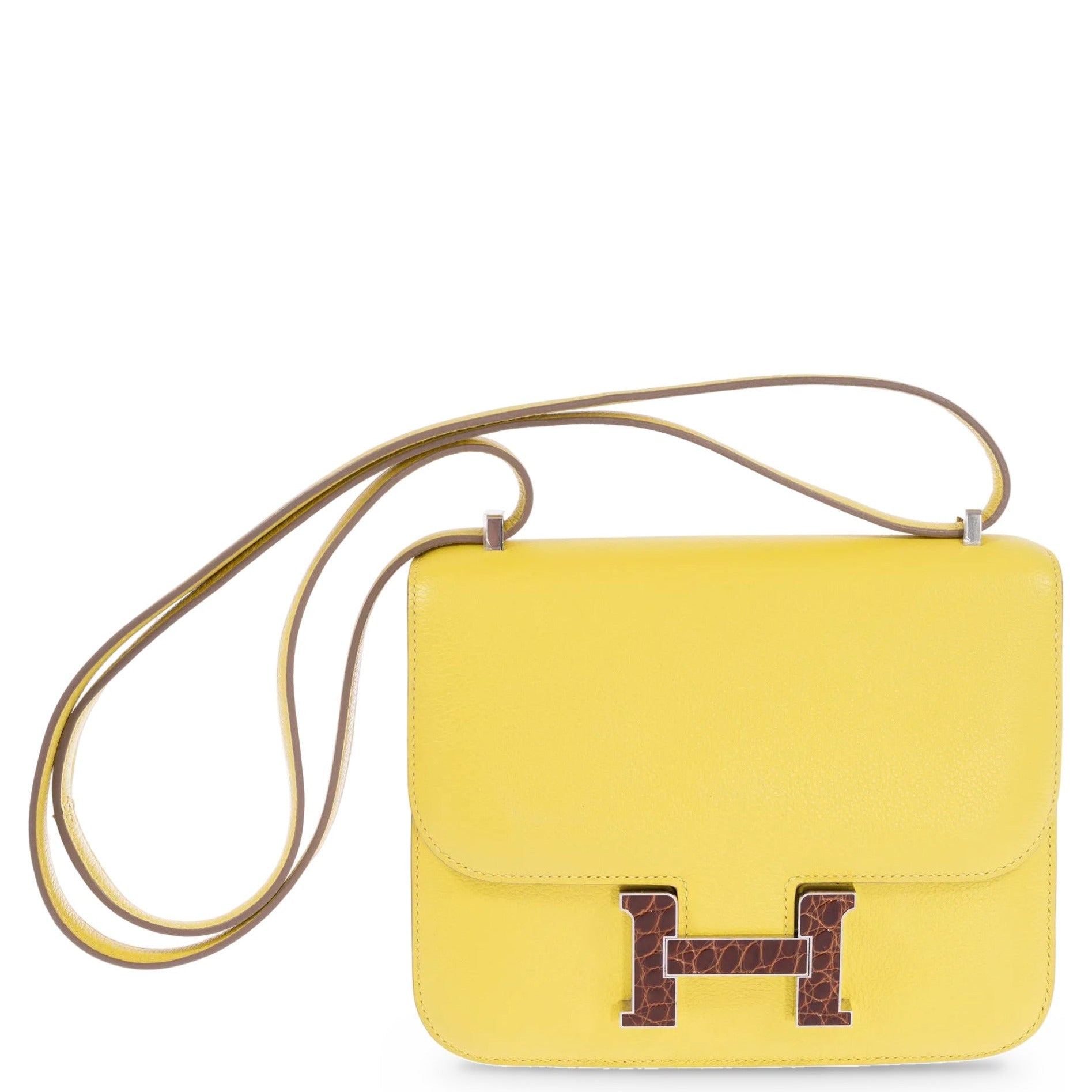 Hermès Constance 18 Mini Lime Evergrain Miel Alligator Buckle