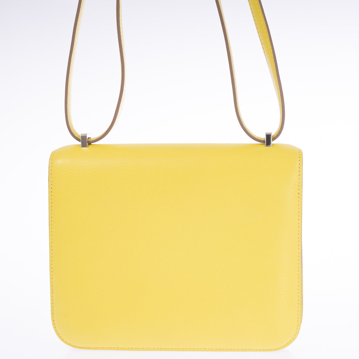 Hermès Constance 18 Mini Lime Evergrain Miel Alligator Buckle Palladium Hardware, back view