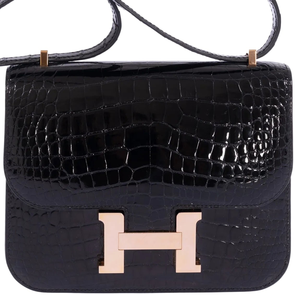 Hermès Constance 18 Noir Shiny Alligator Rose Gold Hardware