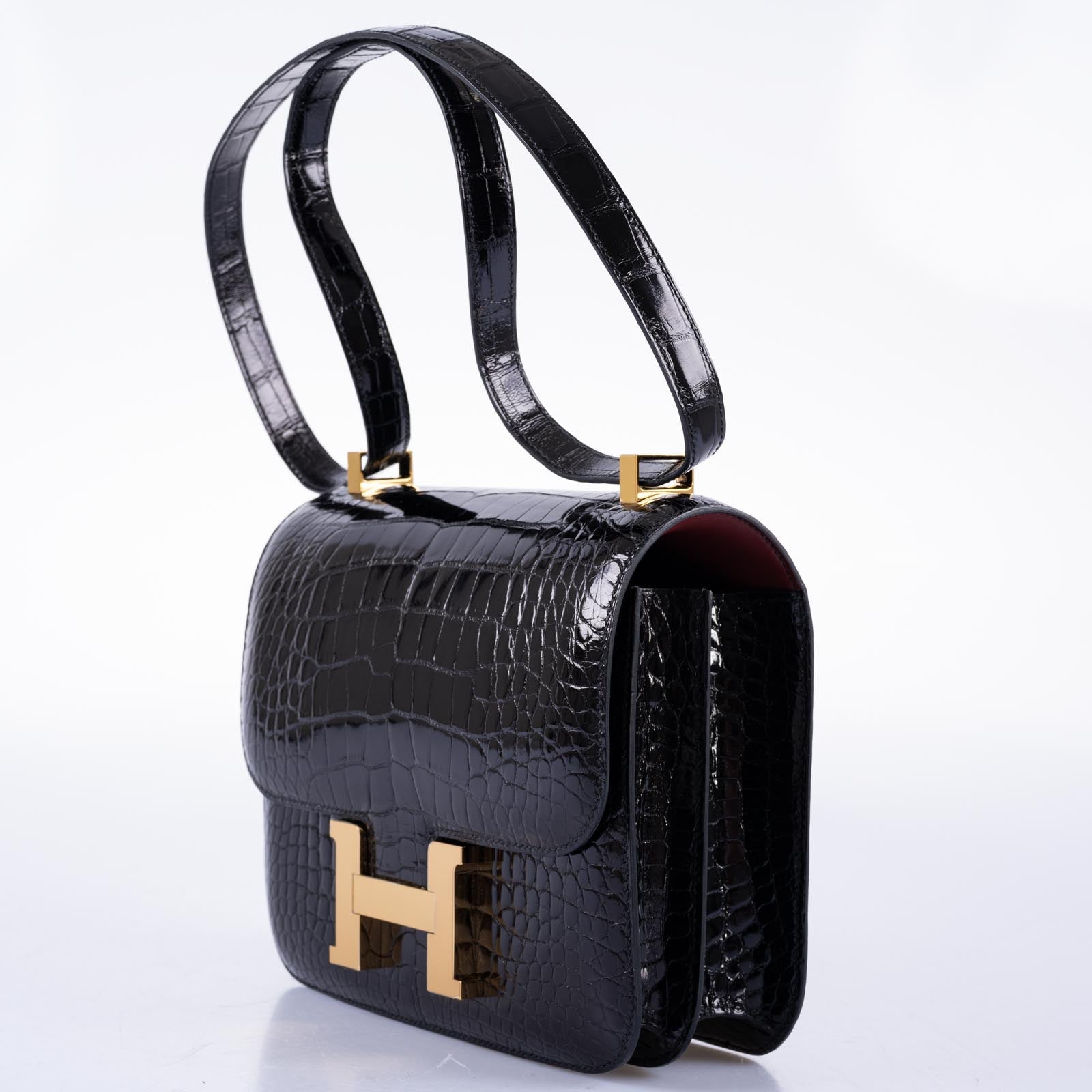 Hermès Constance 24 Verso Noir Shiny Alligator Rouge H Interior Gold Hardware