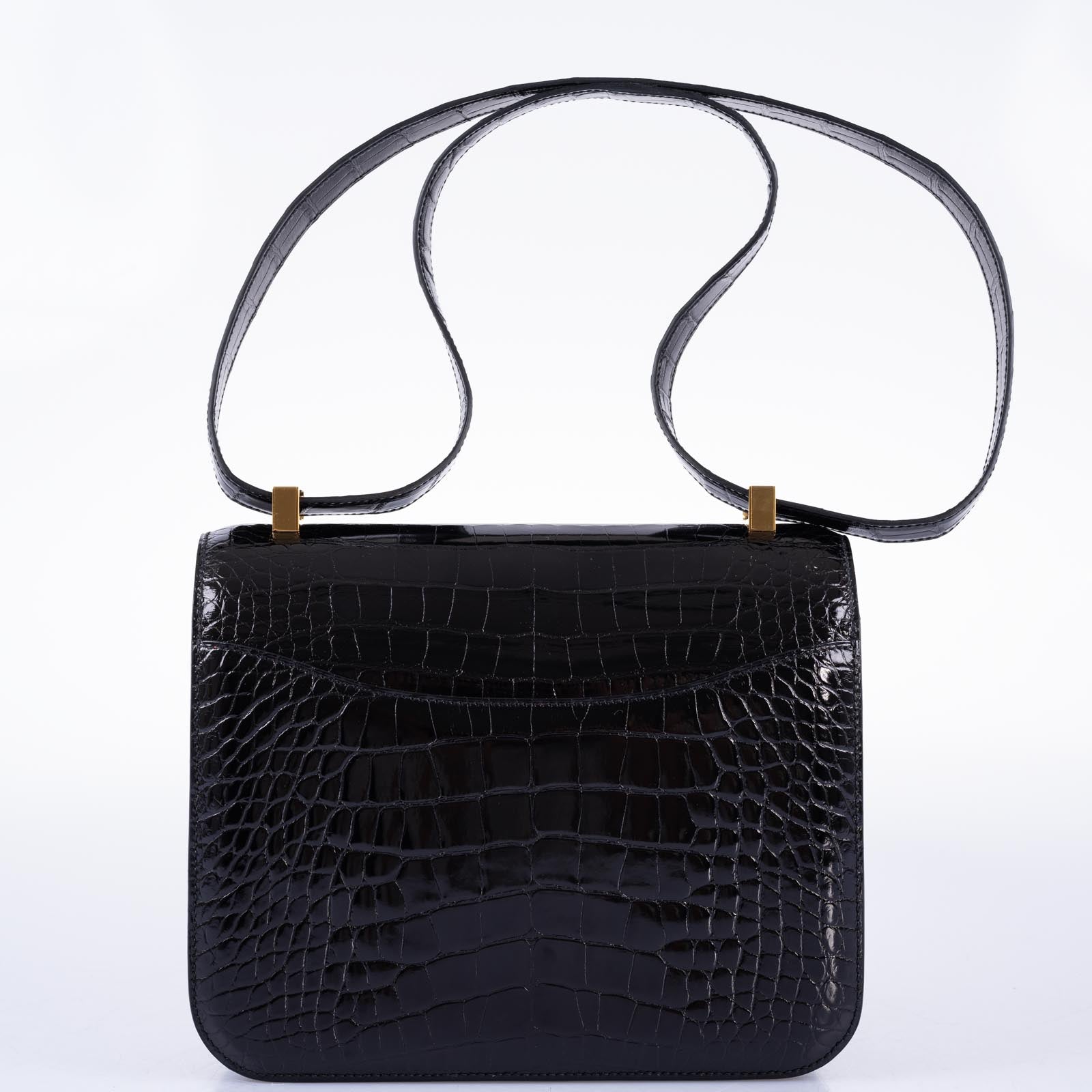 Hermès Constance 24 Verso Noir Shiny Alligator Rouge H Interior Gold Hardware