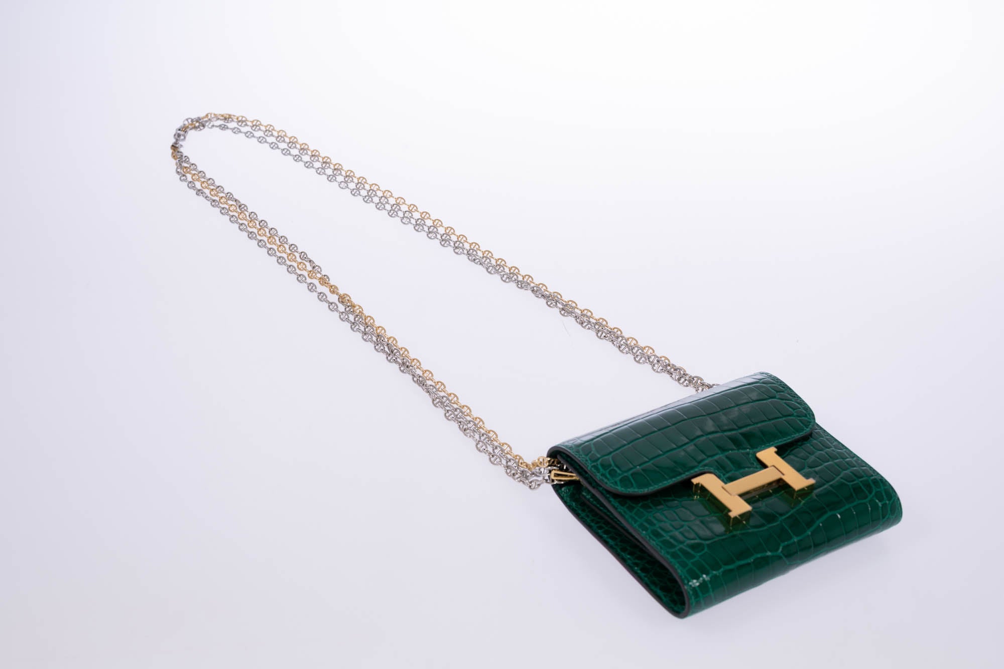 Hermès Constance Compact Wallet Vert Émeraude Alligator Gold