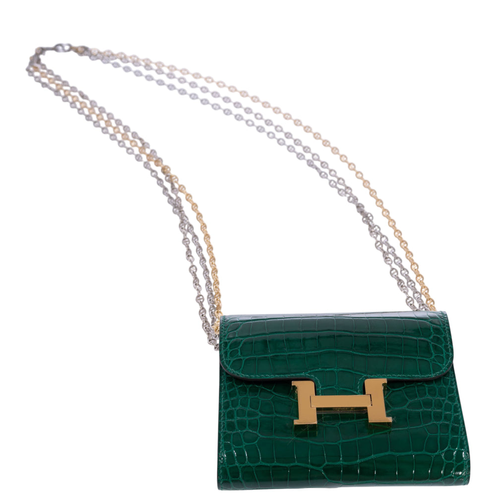 Hermès Constance Compact Wallet Vert Émeraude Alligator Gold Hardware