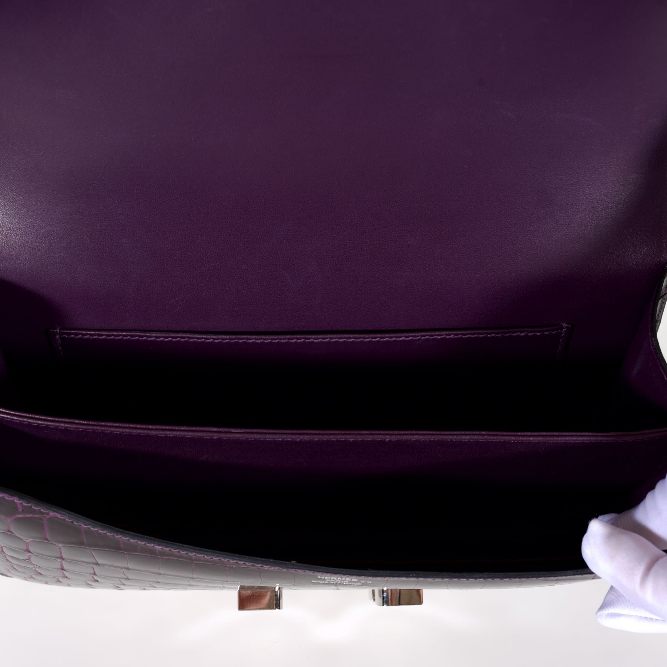 Hermès Constance Elan 25 Amethyst Shiny Niloticus Crocodile Palladium Hardware