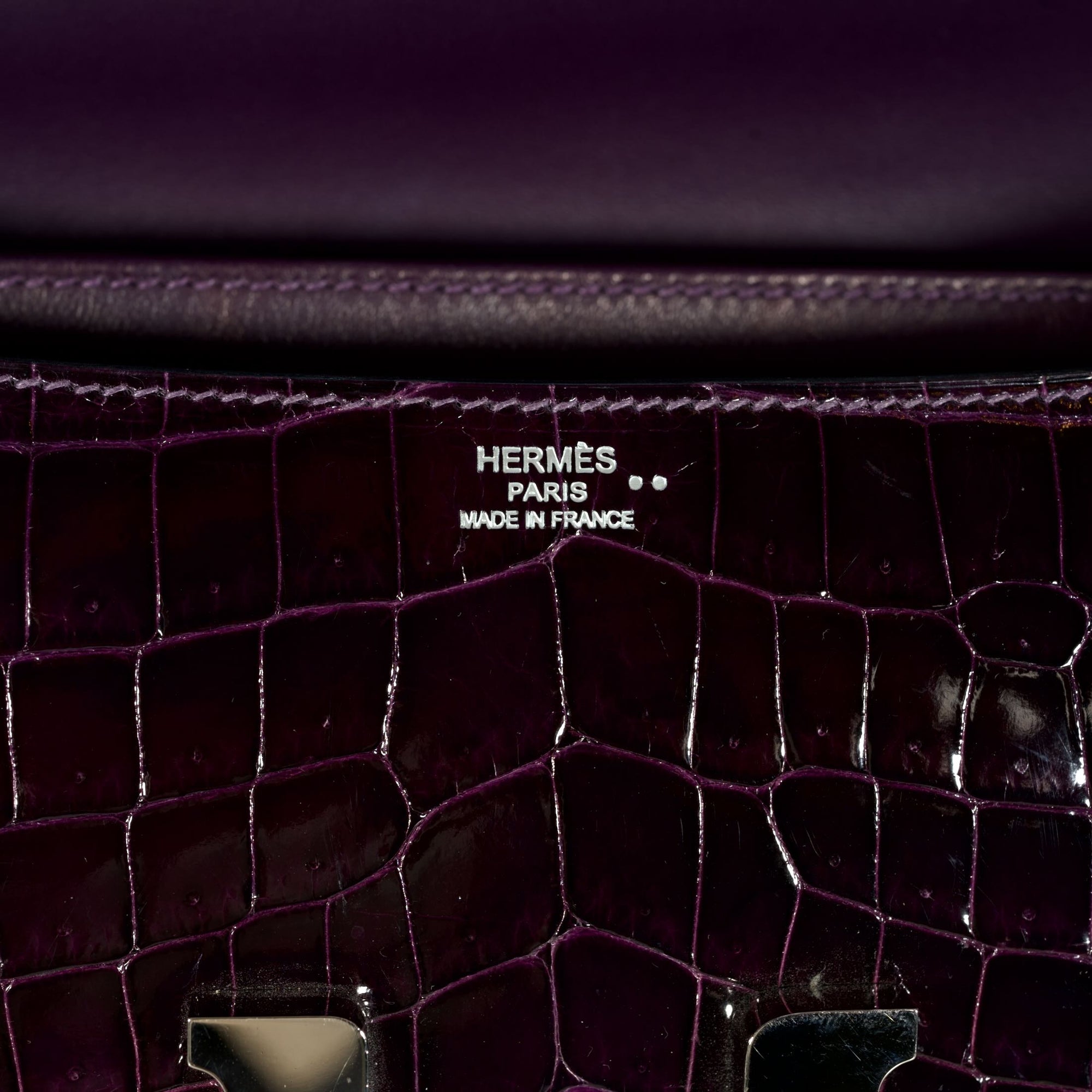 Hermès Constance Elan 25 Amethyst Shiny Niloticus Crocodile Palladium Hardware