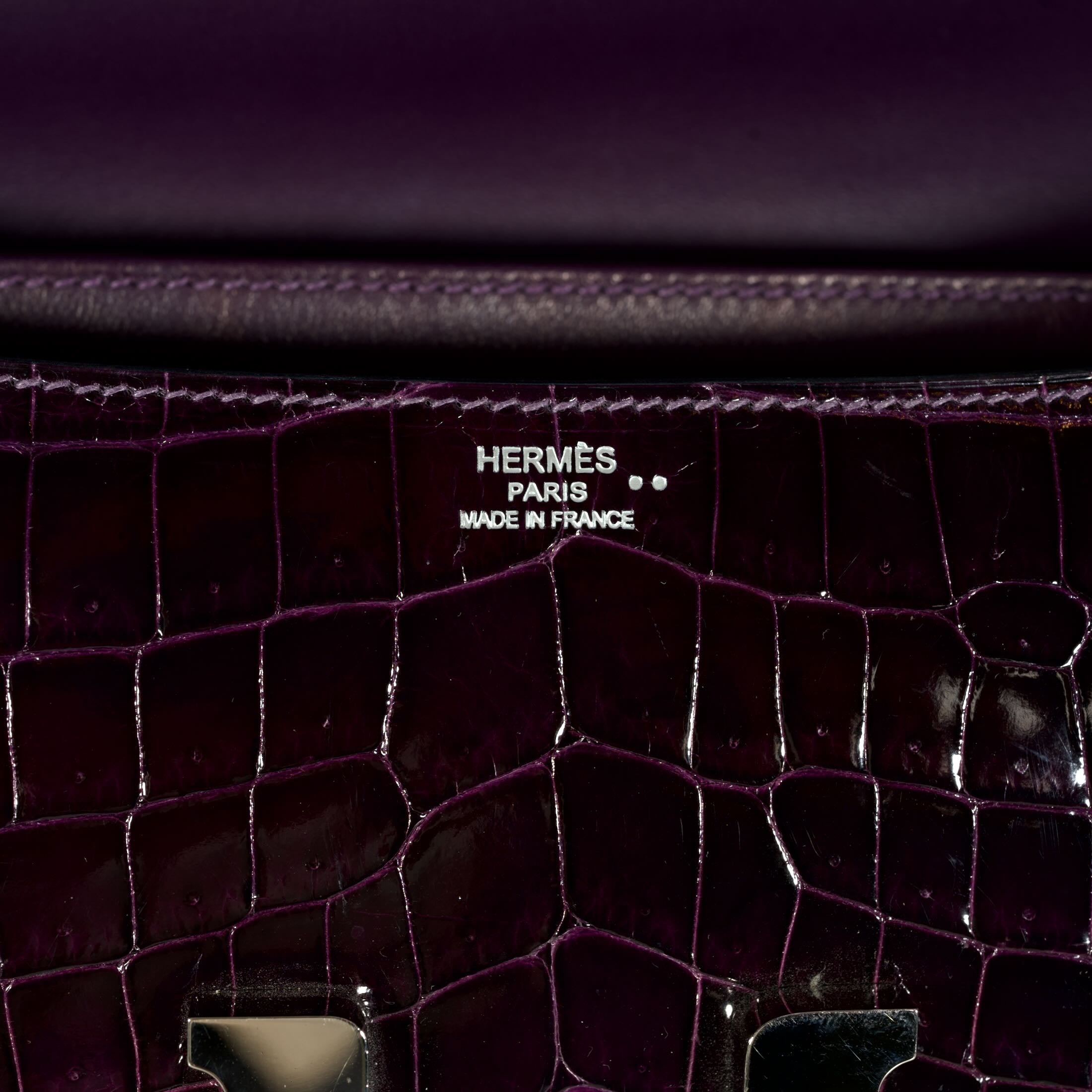Hermès Constance Elan 25 Amethyst Shiny Niloticus Crocodile Palladium Hardware