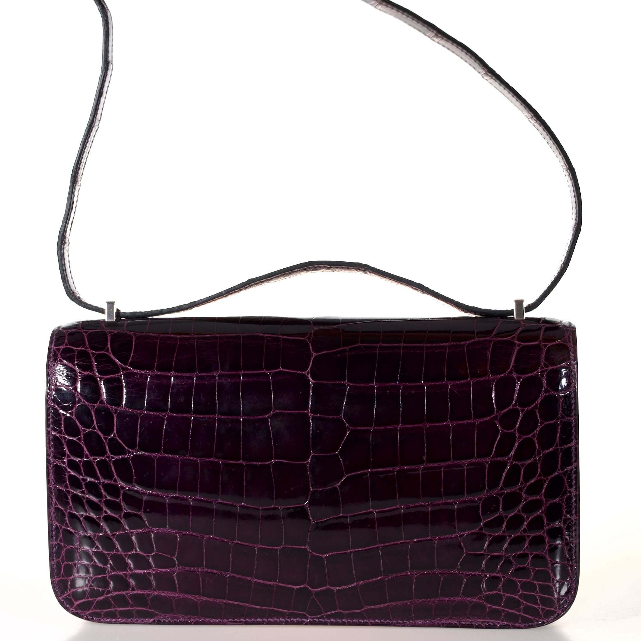 Hermès Constance Elan 25 Amethyst Shiny Niloticus Crocodile Palladium Hardware