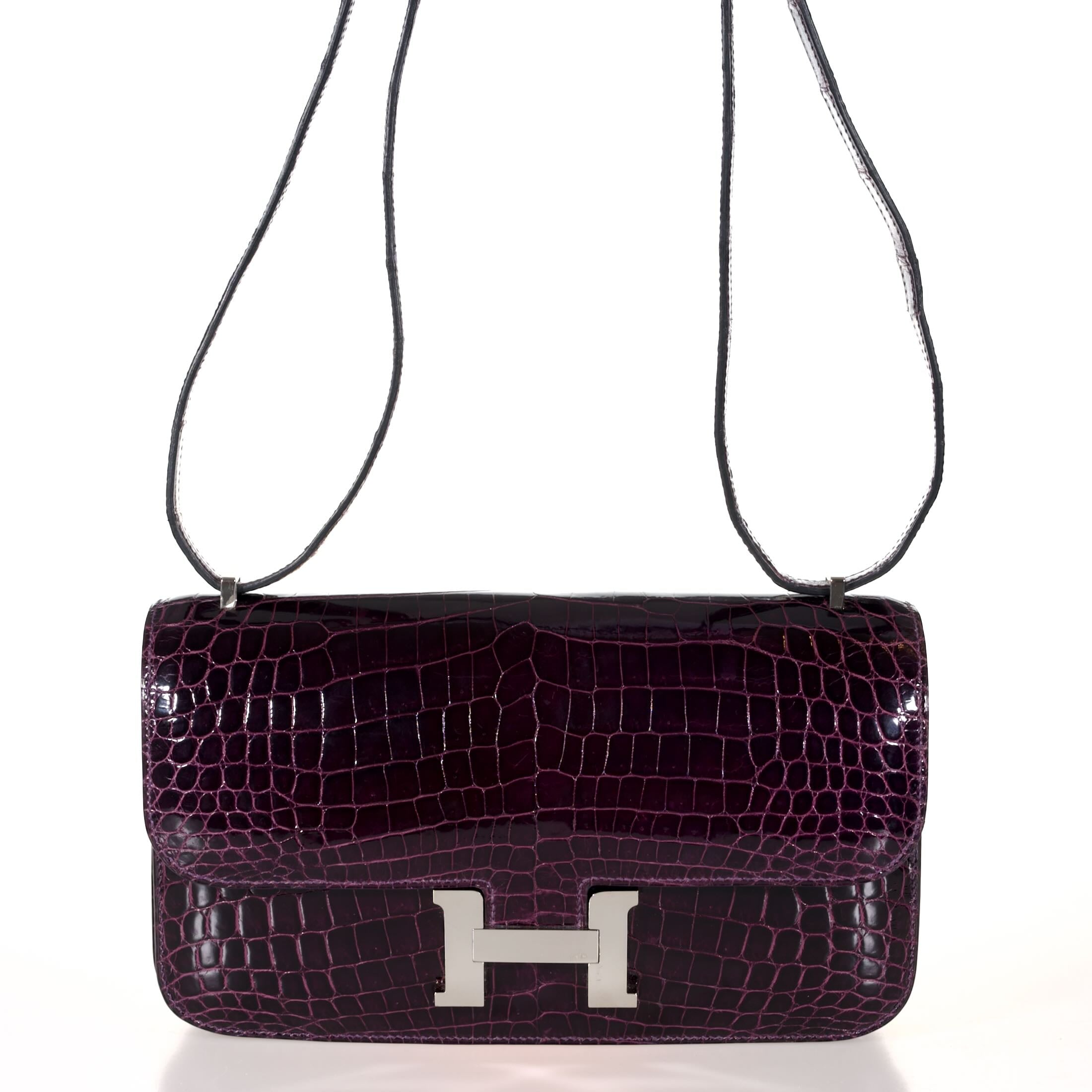 Hermès Constance Elan 25 Amethyst Shiny Niloticus Crocodile Palladium Hardware