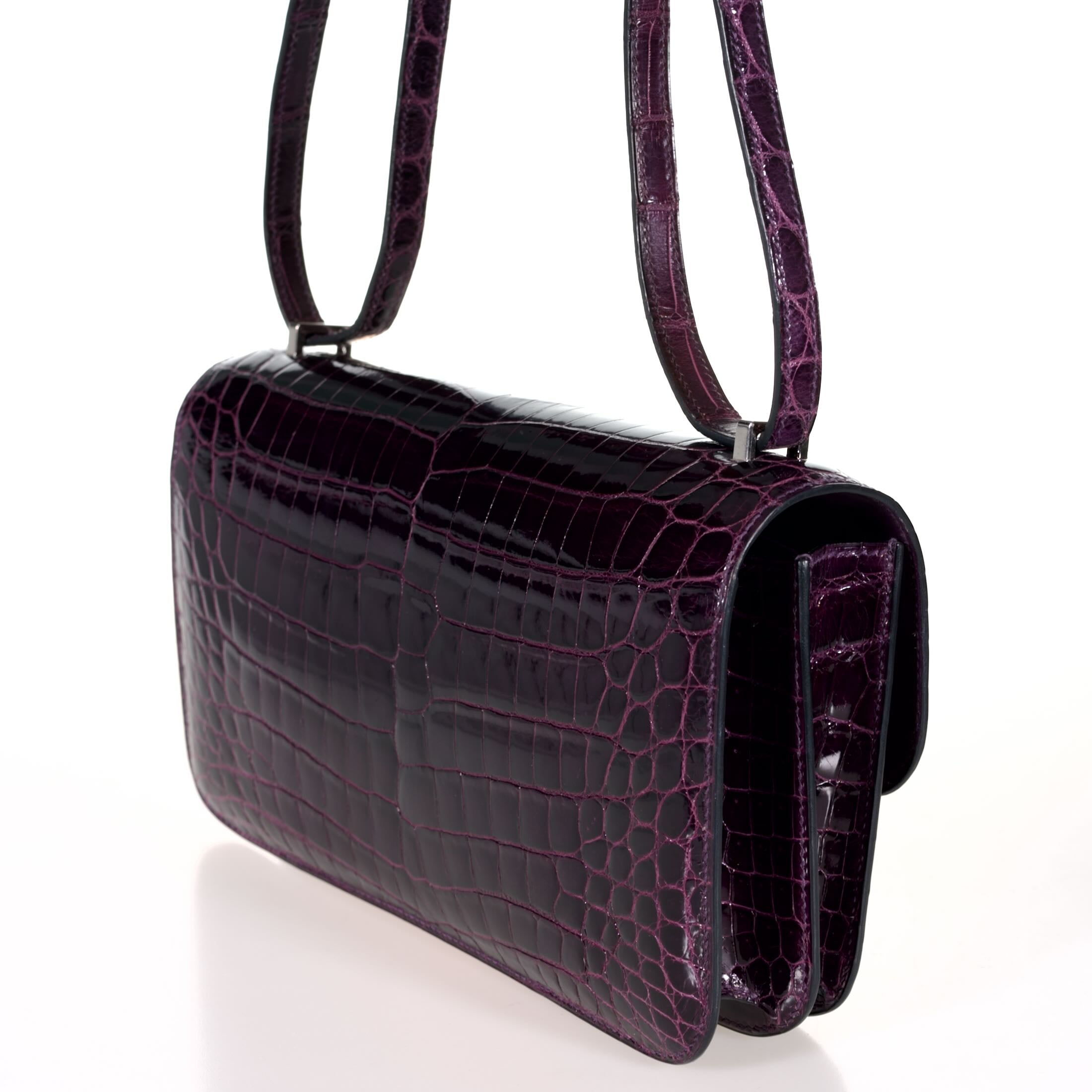 Hermès Constance Elan 25 Amethyst Shiny Niloticus Crocodile Palladium Hardware