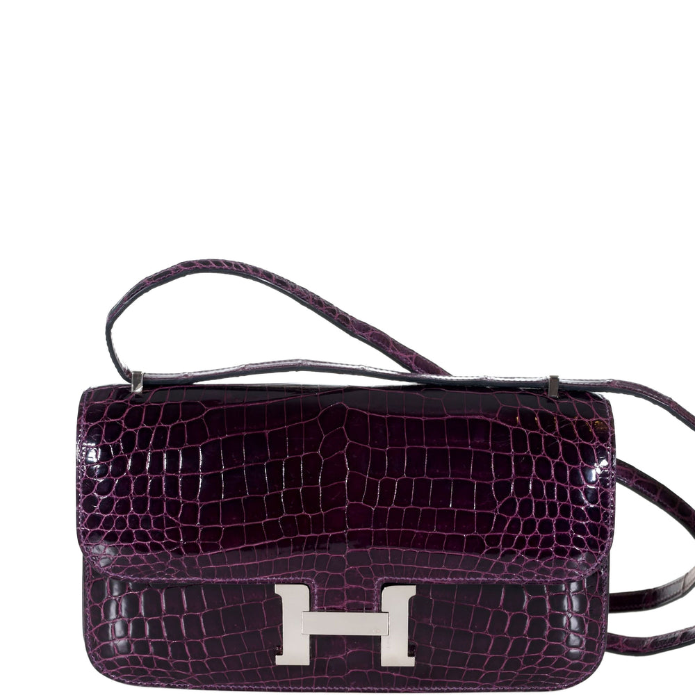 Hermès Constance Elan 25 Amethyst Shiny Niloticus Crocodile Palladium Hardware