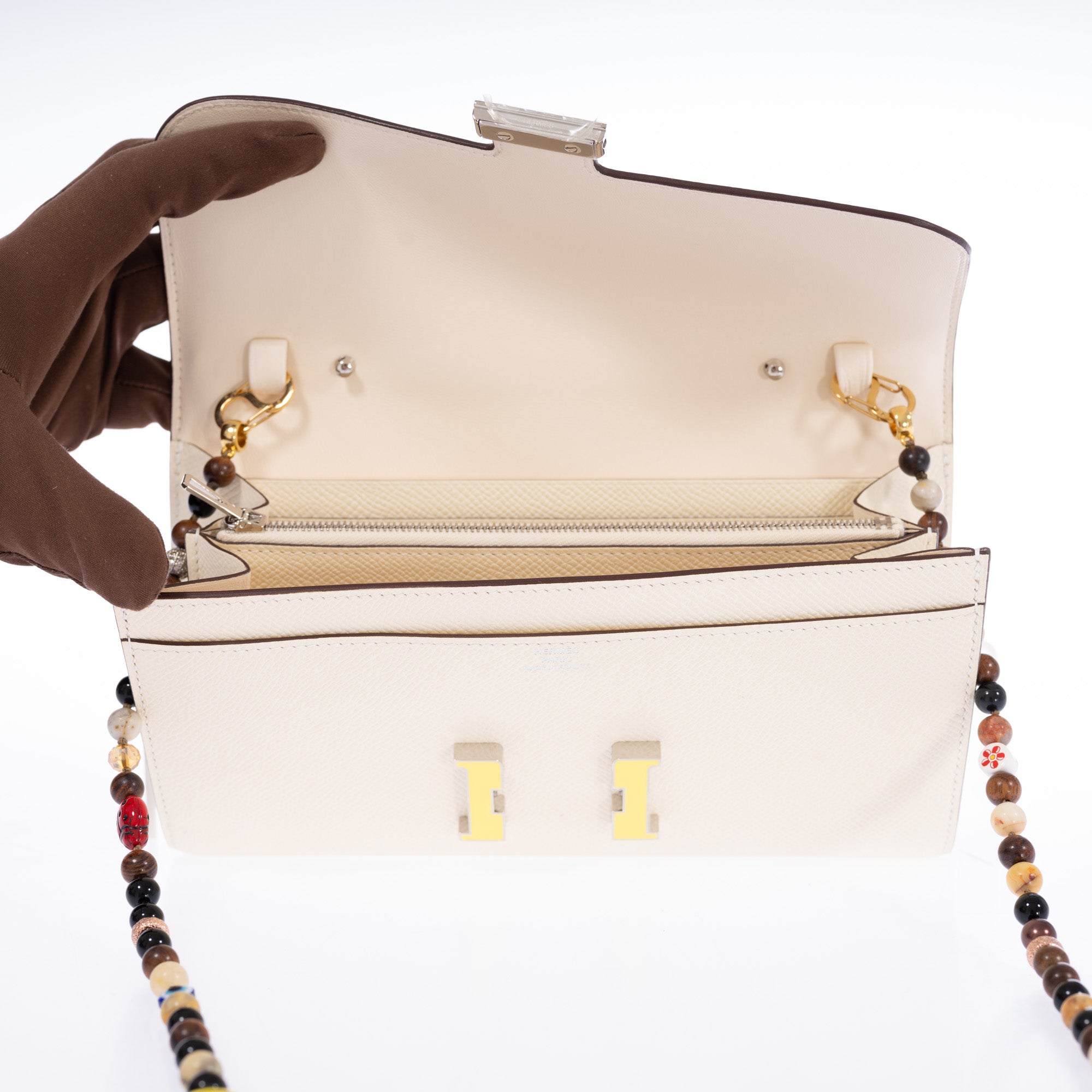 Hermès Constance Long To Go Wallet Nata with Jaune Citron Enamel Buckle