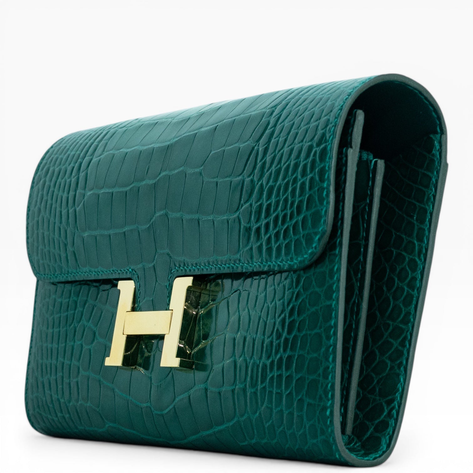 Hermès Constance Long Wallet Vert Émeraude Shiny Alligator Gold Hardware