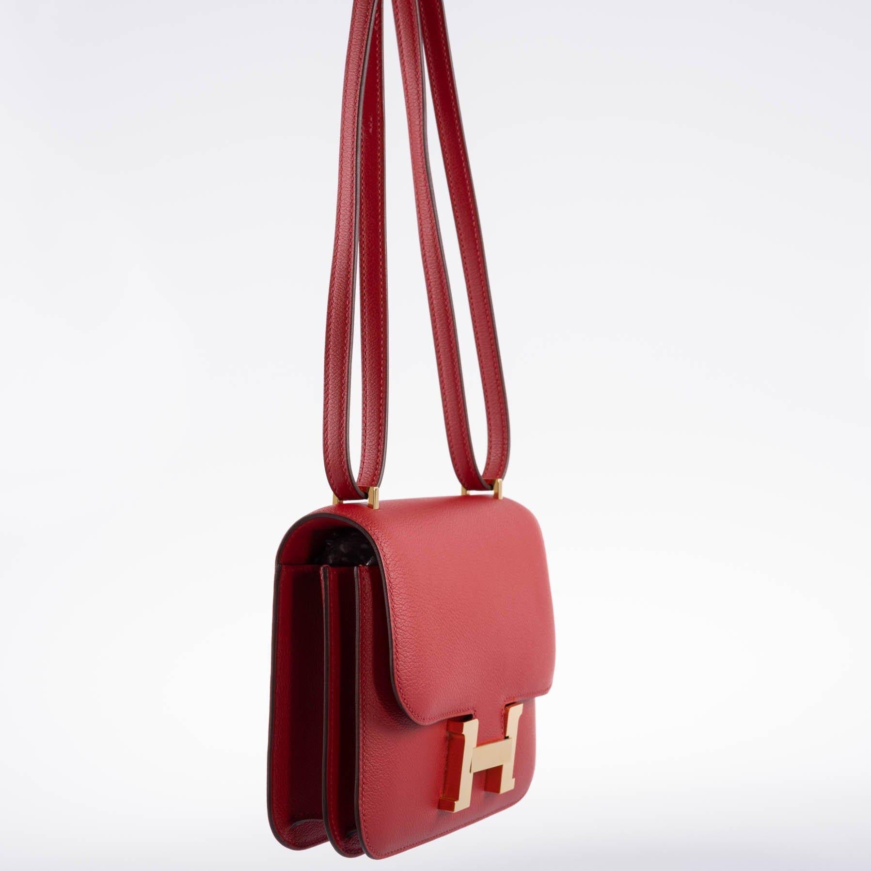 Hermès Constance Mini 18 Rouge Casaque Evercolor Gold Hardware