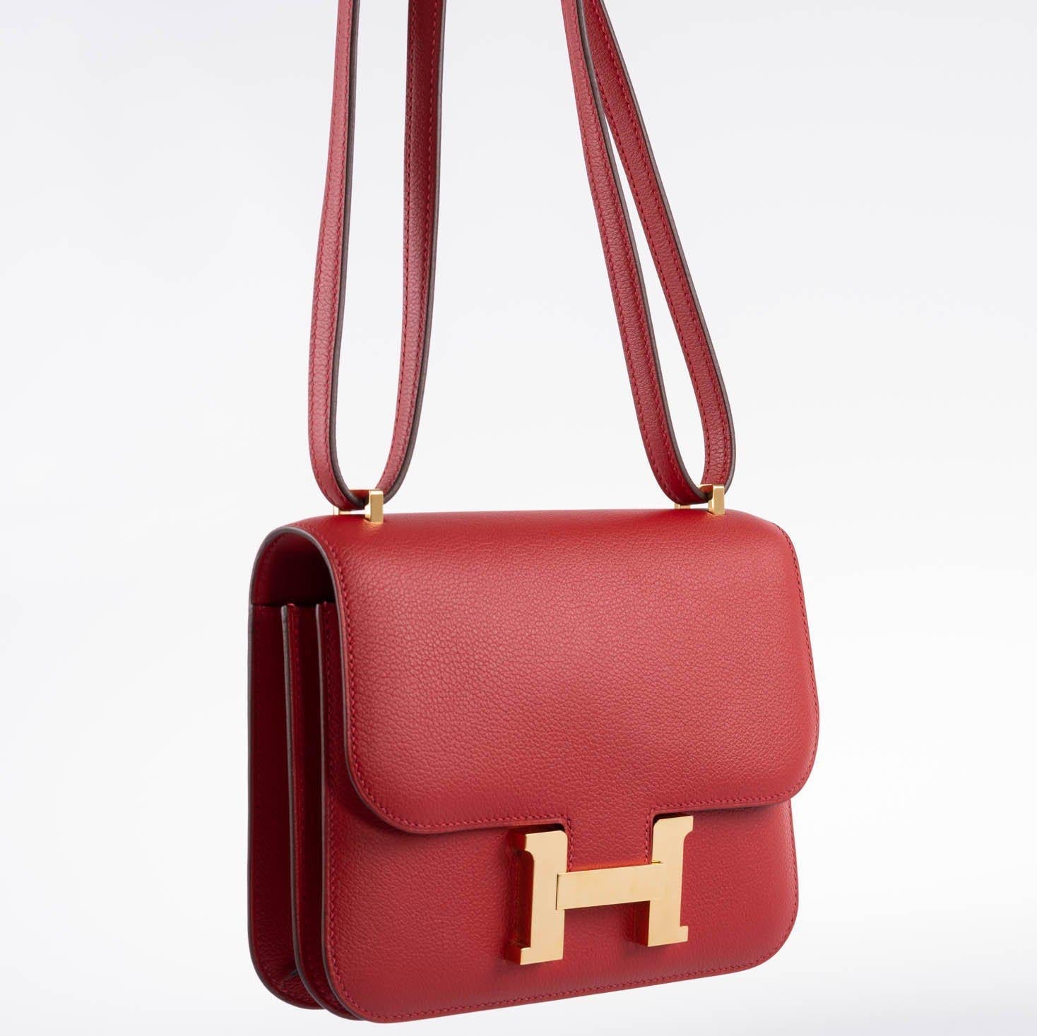 Hermès Constance Mini 18 Rouge Casaque Evercolor Gold Hardware