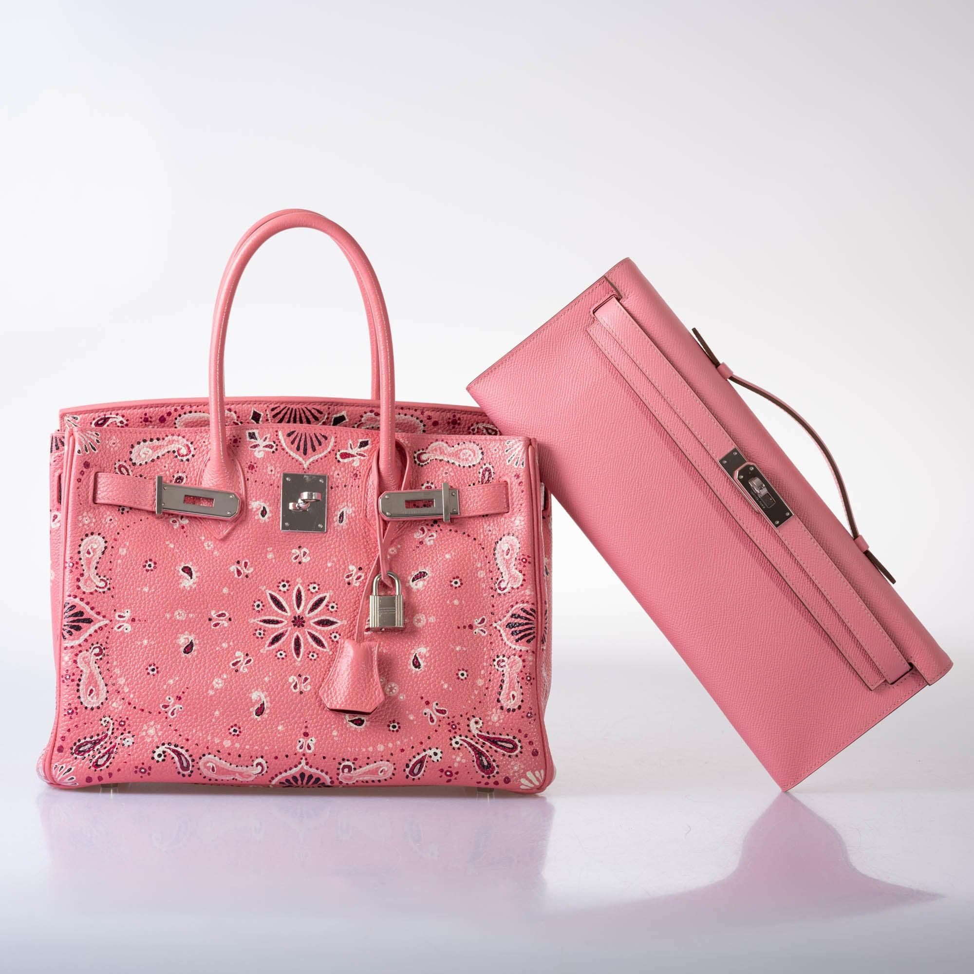 Hermès Custom Painted Birkin 30 Pink Bandana Togo Palladium Hardware - JaneFinds Custom Shop