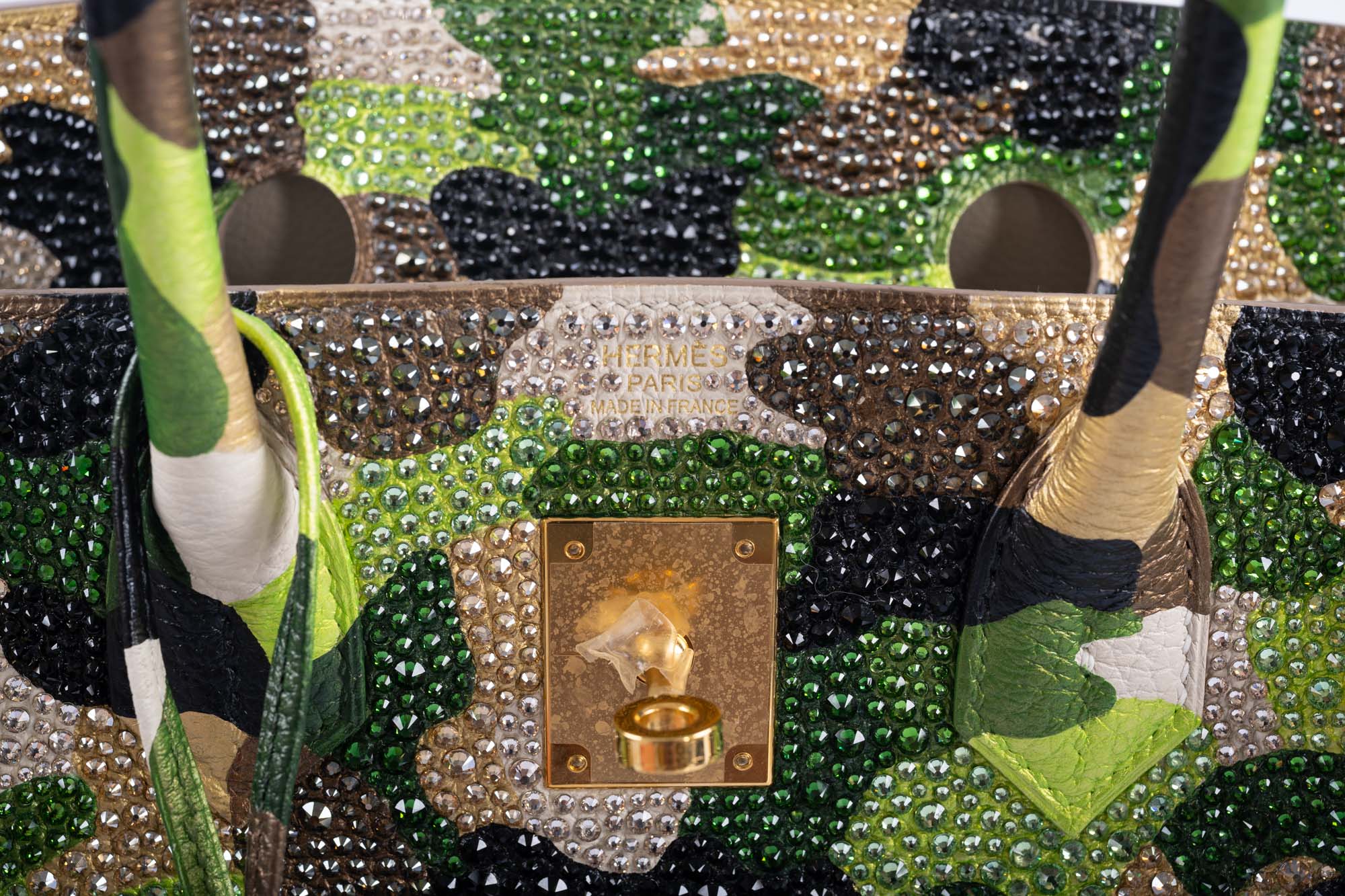 Hermès Custom Swarovski Crystal Camo Birkin 30 Green Togo Gold Hardware