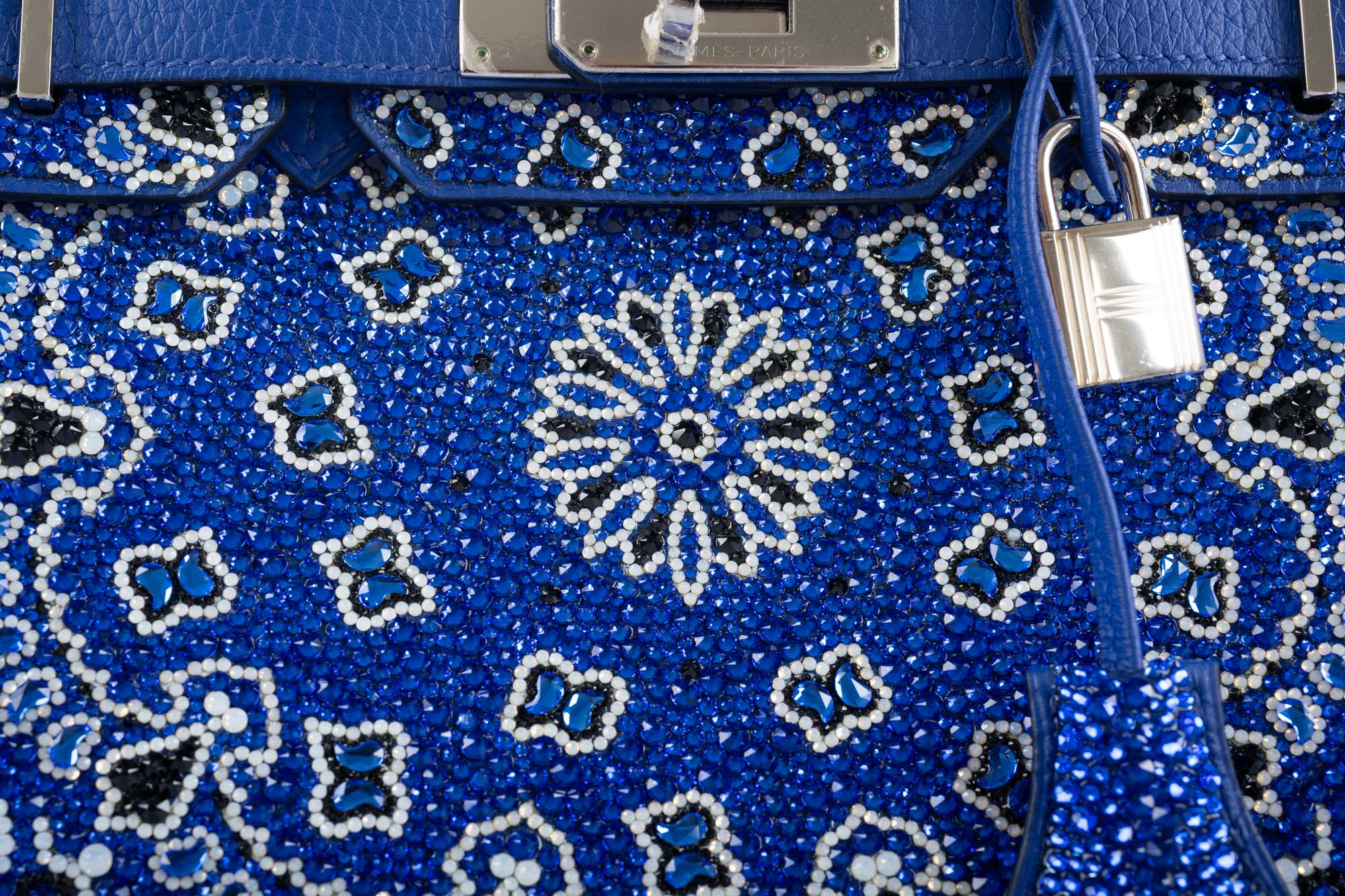 Hermès Custom Swarovski Crystal Cowgirl Bandana Birkin 30 Blue Togo Palladium Hardware