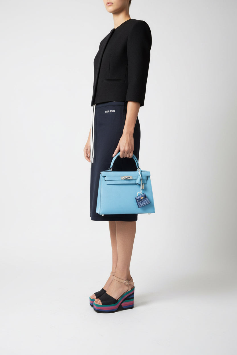 Hermès Custom Vibrato-Style Swarovski Crystal Micro Kelly Twilly Bag Charm Blue Gold Hardware