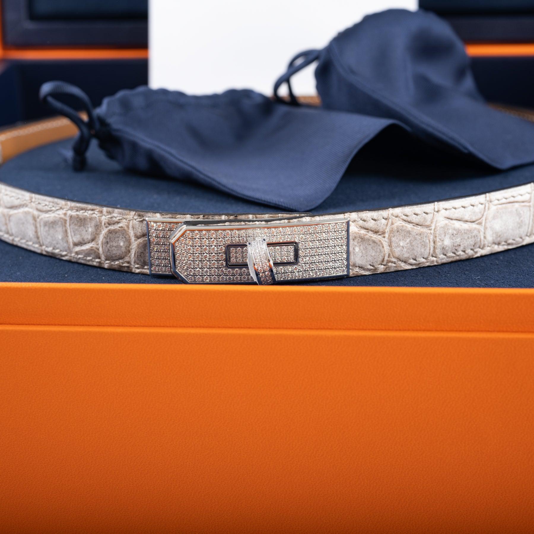 Hermès Diamond Himalaya Kelly Belt Matte Nilo Crocodile 18K White Gold & Diamond Hardware