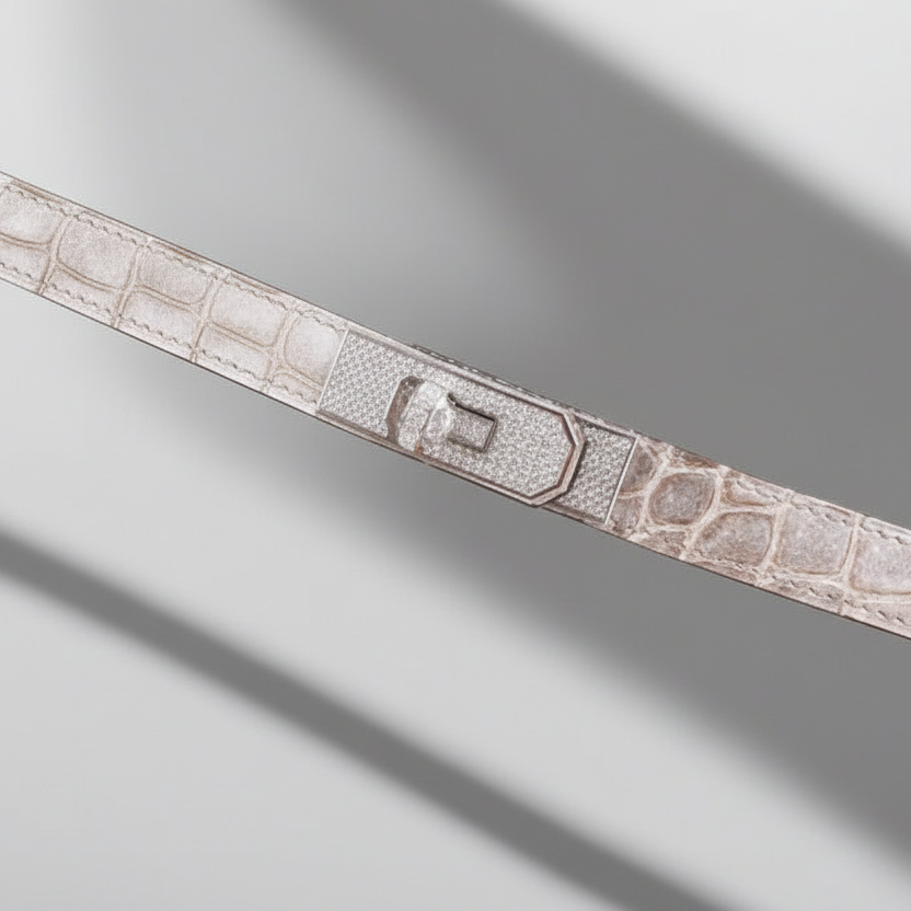 Hermès Diamond Himalaya Kelly Belt Matte Nilo Crocodile 18K White Gold & Diamond Hardware