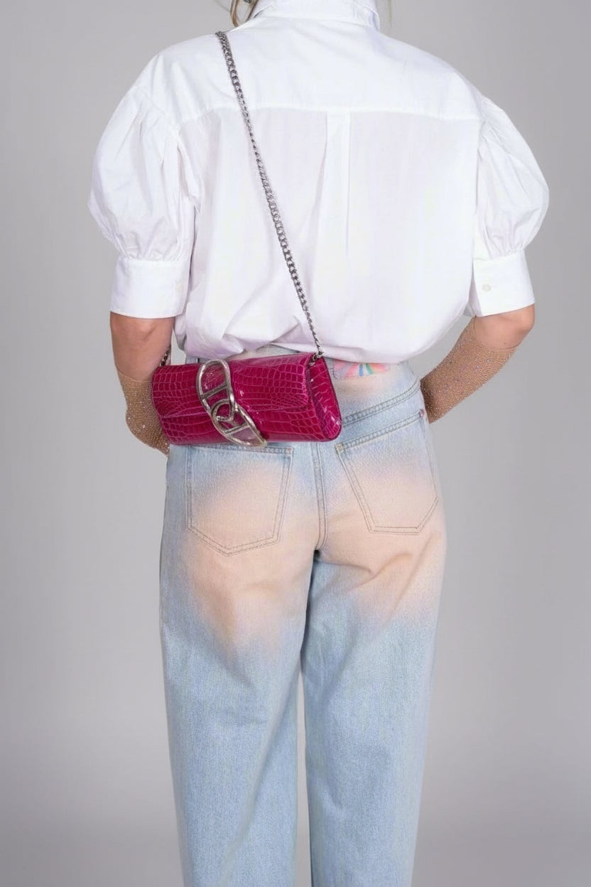 Hermès Egee Clutch Rose Scheherazade Shiny Niloticus Crocodile Palladium Hardware