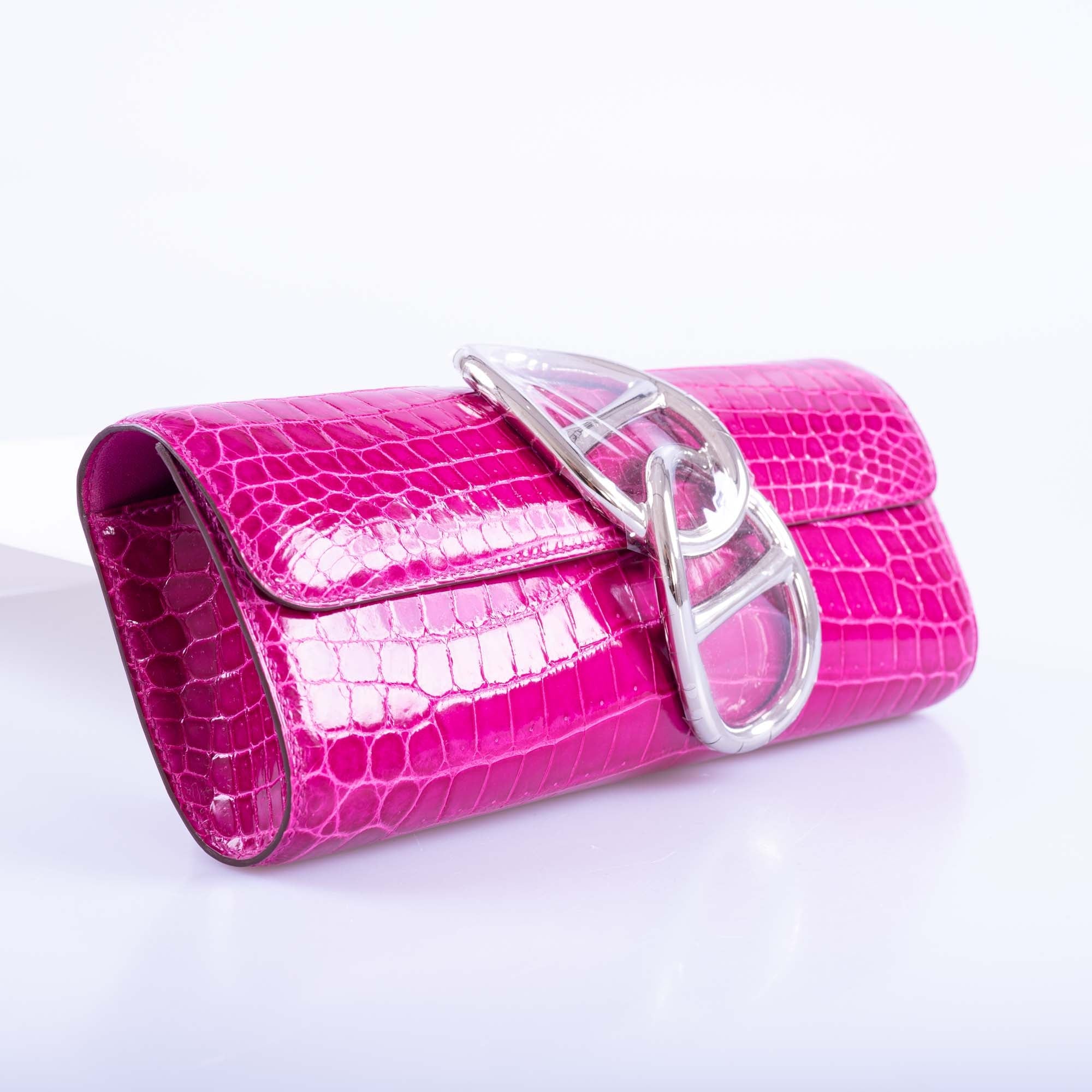 Hermès Egee Clutch Rose Scheherazade Shiny Niloticus Crocodile Palladium Hardware