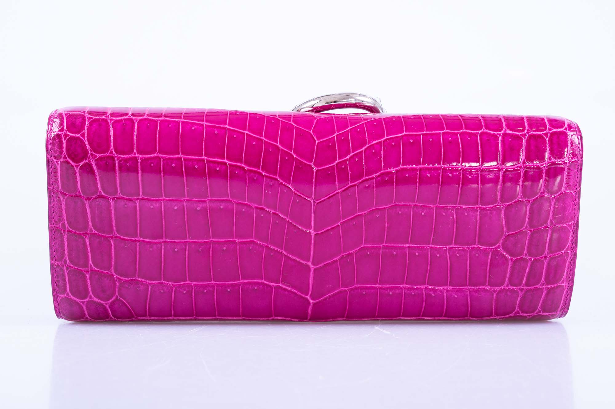 Hermès Egee Clutch Rose Scheherazade Shiny Niloticus Crocodile Palladium Hardware