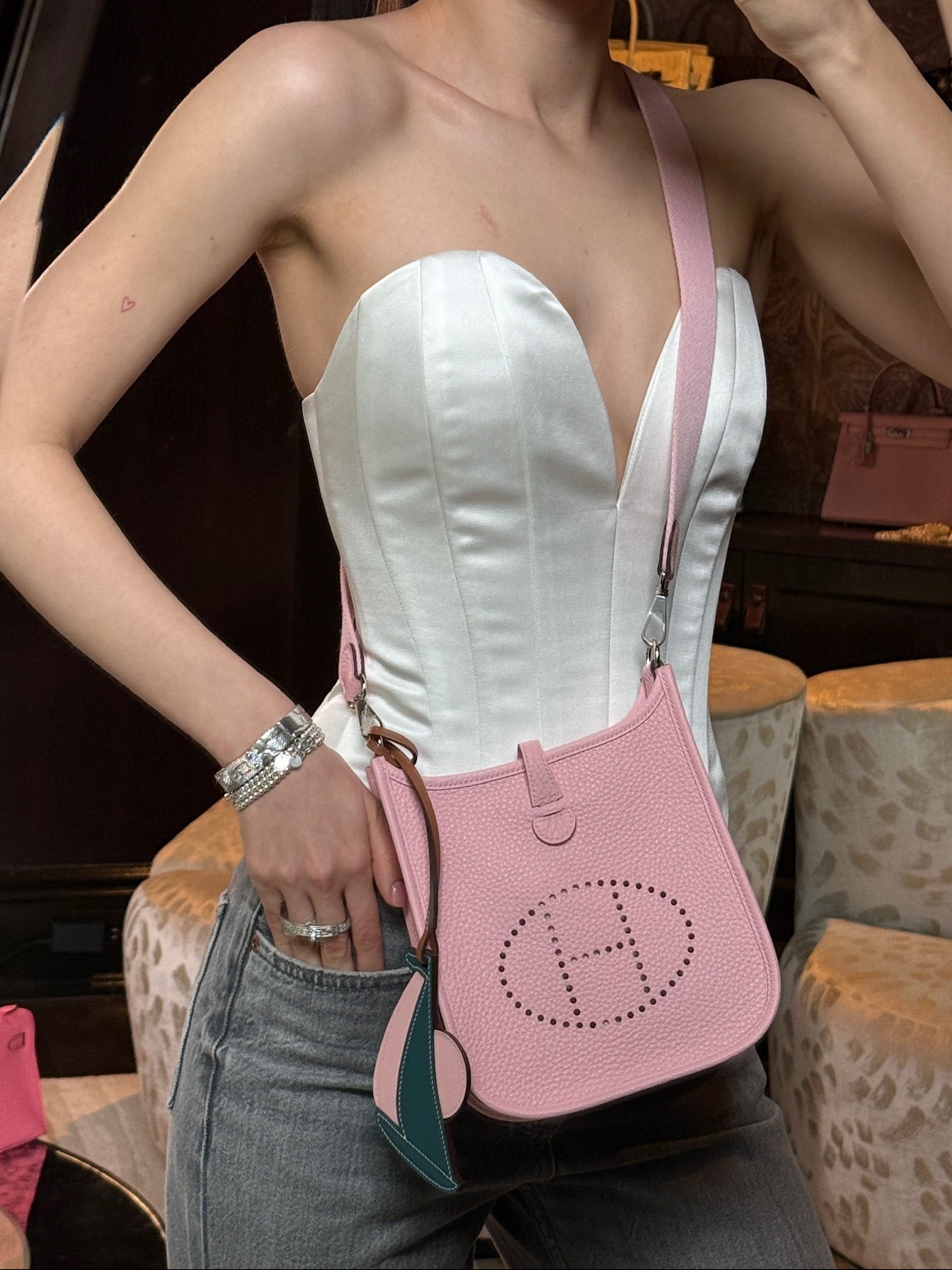 Hermès Evelyne 16 TPM Rose Sakura Clemence Palladium Hardware
