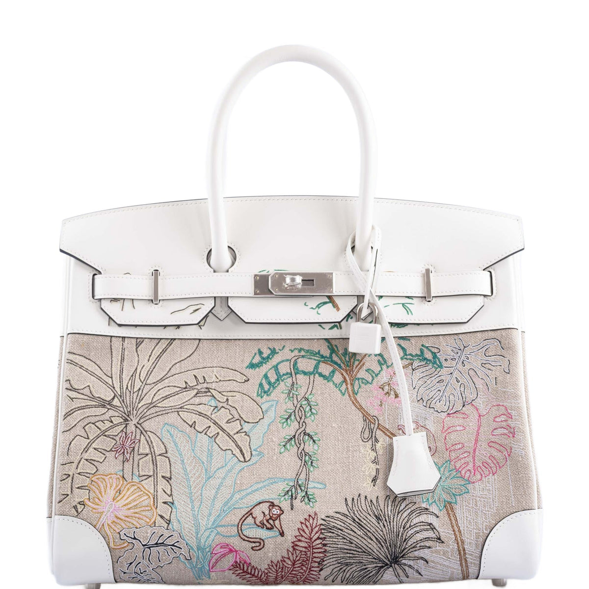 Hermès Faubourg Tropical Birkin 35 Embroidered Toile de Camp and White