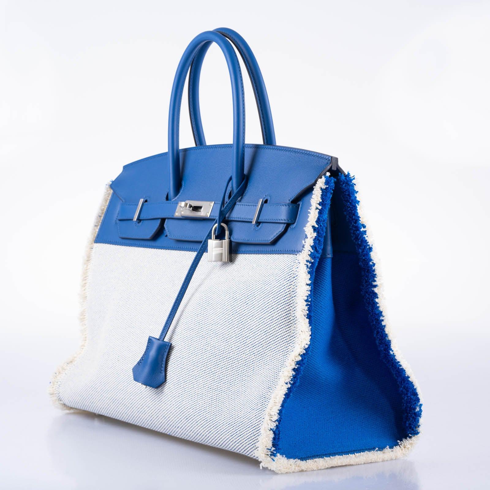 Hermès Fray Fray Birkin 35 Sellier Bleu France Swift and Twill H Canvas Palladium Hardware