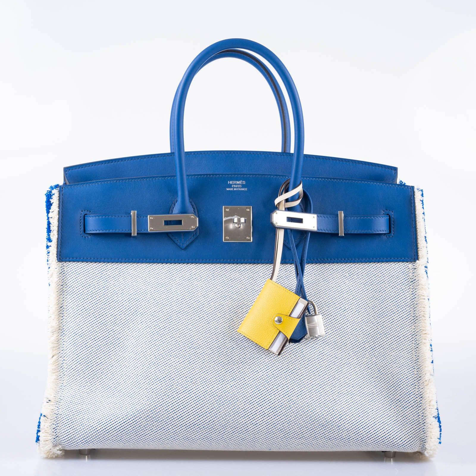 Hermès Fray Fray Birkin 35 Sellier Bleu France Swift and Twill H Canvas Palladium Hardware
