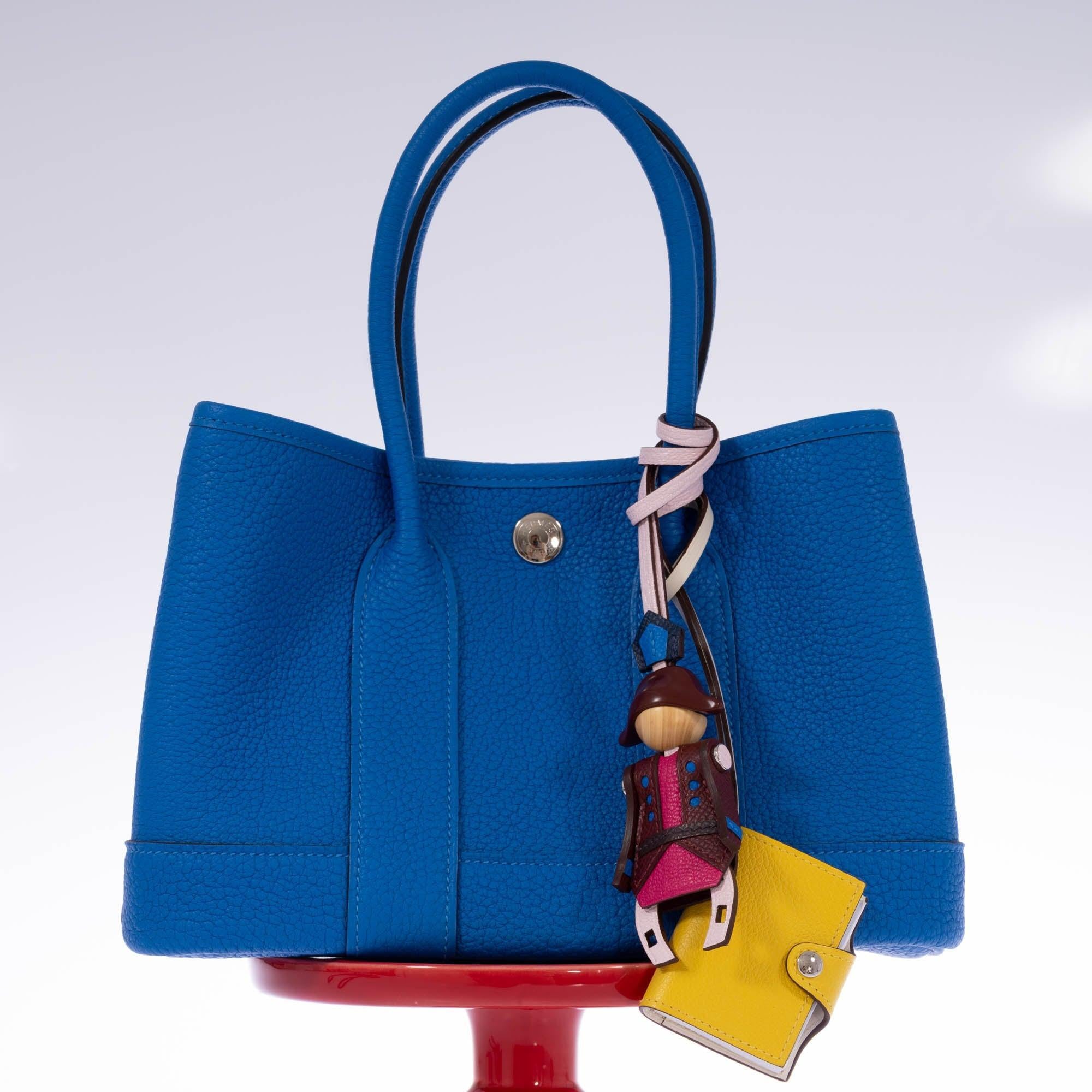 Hermès Garden Party 30 (TPM) Blue Hydra Negonda Leather Palladium