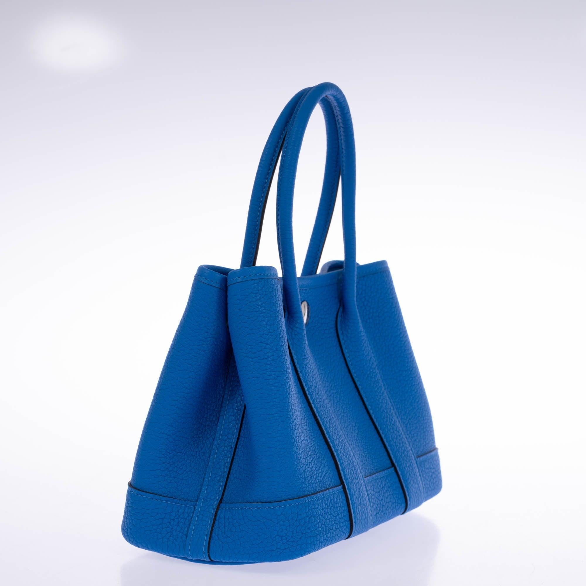 Hermès Garden Party 30 (TPM) Blue Hydra Negonda Leather Palladium