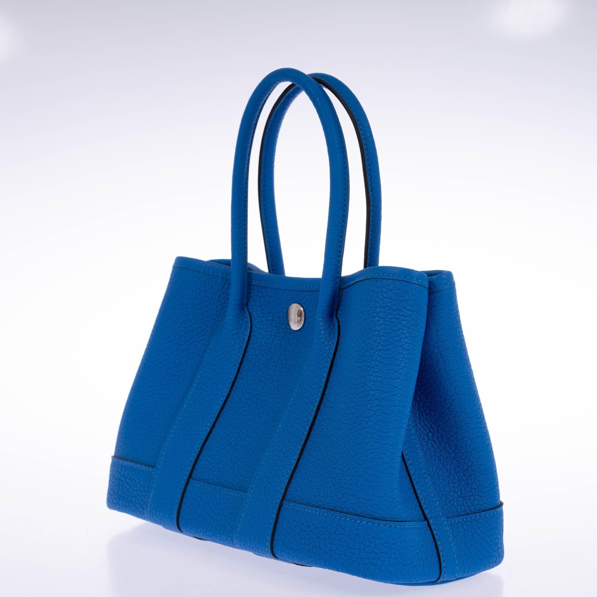 Hermès Garden Party 30 (TPM) Blue Hydra Negonda Leather Palladium