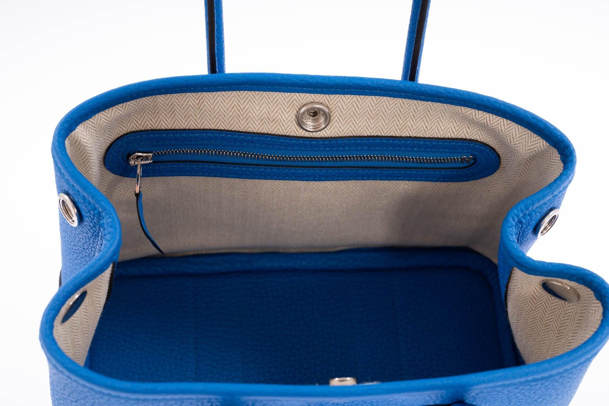 Hermès Garden Party 30 (TPM) Blue Hydra Negonda Leather Palladium