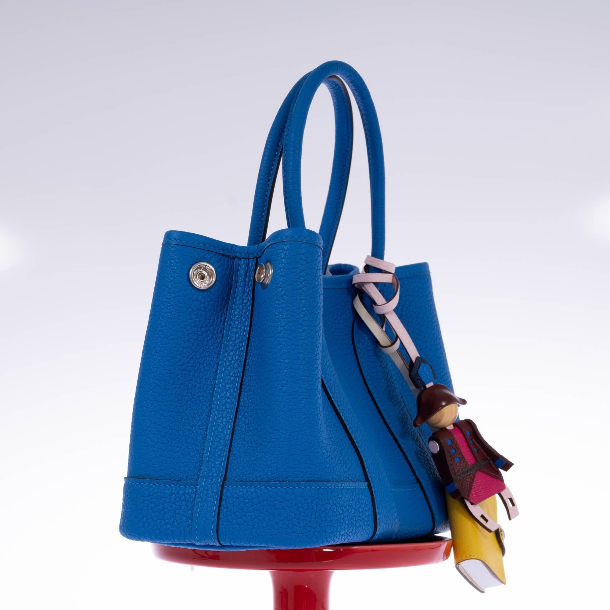 Hermès Garden Party 30 (TPM) Blue Hydra Negonda Leather Palladium