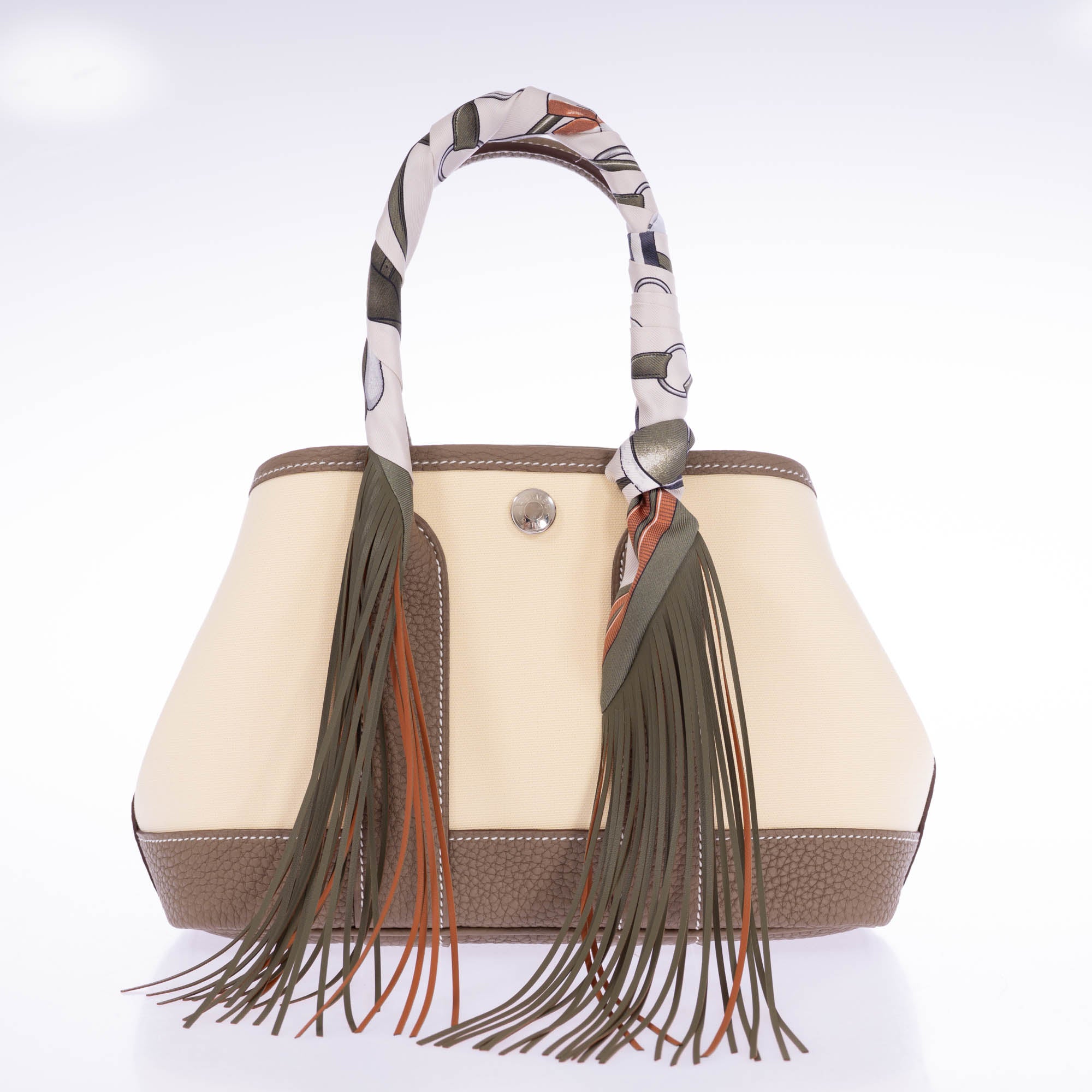 Hermès Garden Party Neo 23 Vanille Toile Officier & Étoupe Negonda Palladium Hardware